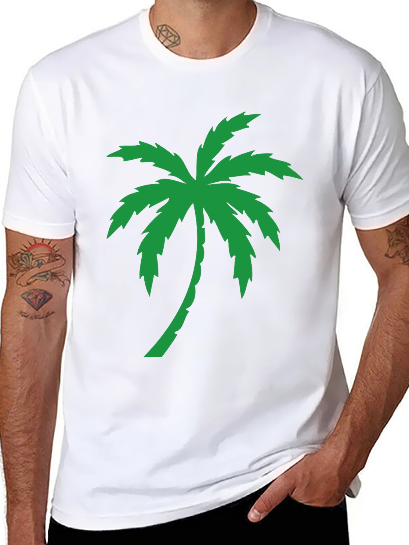 Palm Tree Graphic Tee - Black Cotton T-Shirt