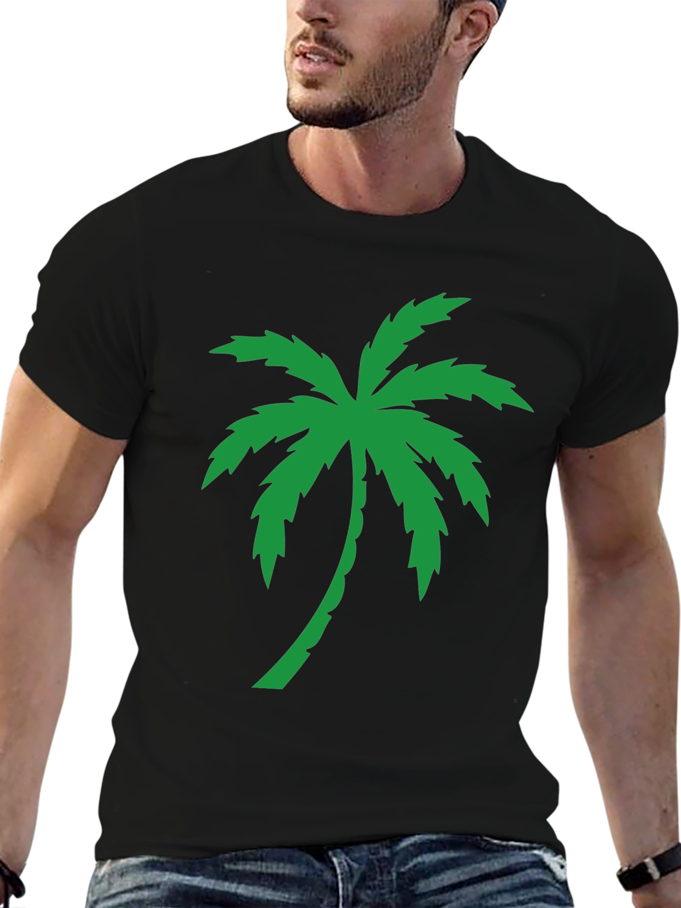 Palm Tree Graphic Tee - Black Cotton T-Shirt