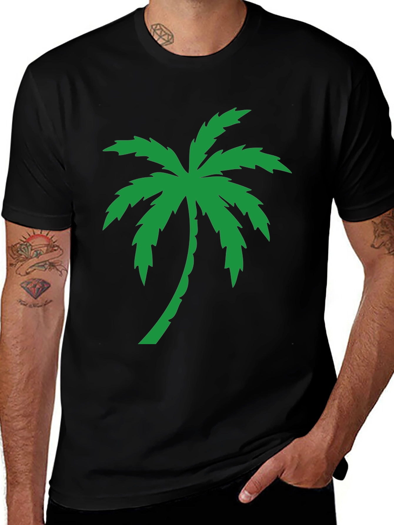 Palm Tree Graphic Tee - Black Cotton T-Shirt