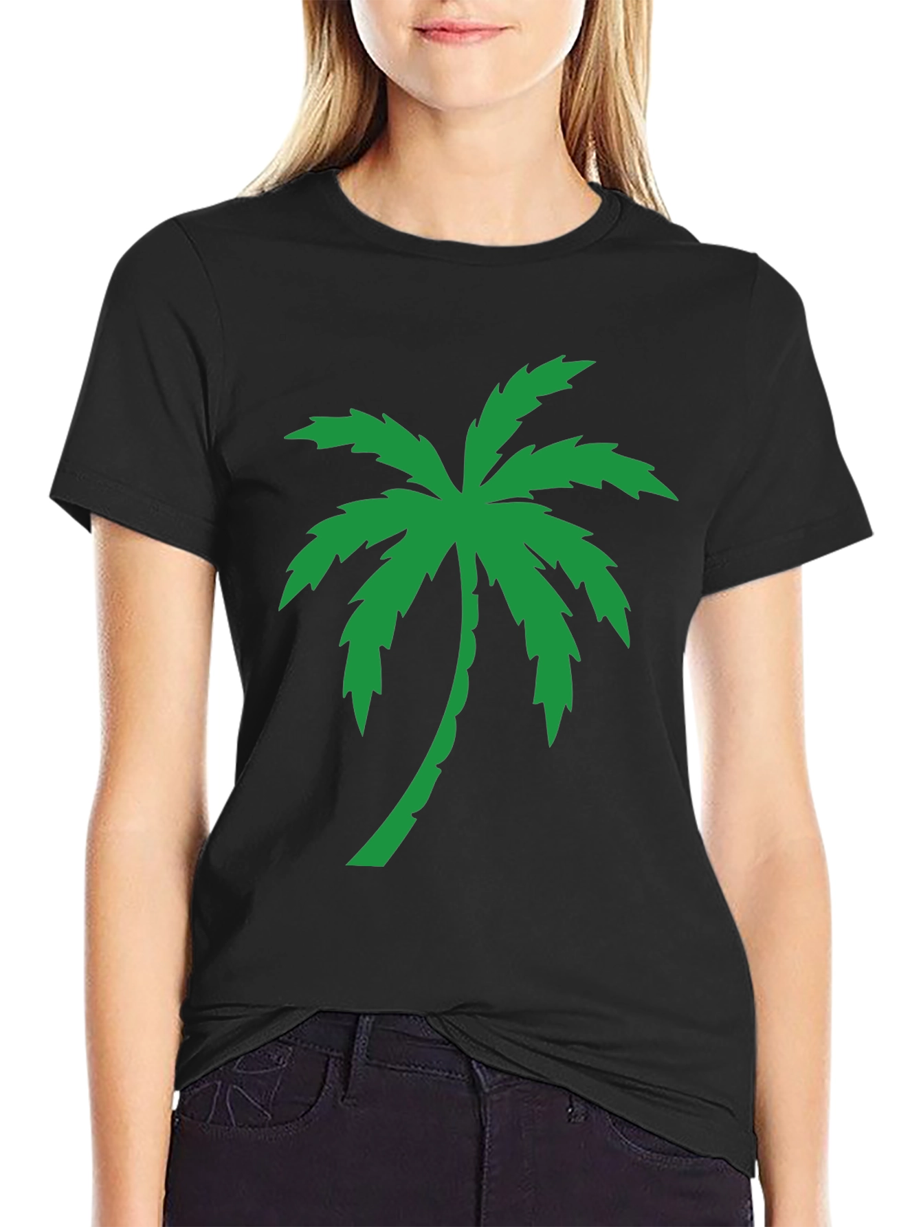 Palm Tree Graphic Tee - Black Cotton T-Shirt