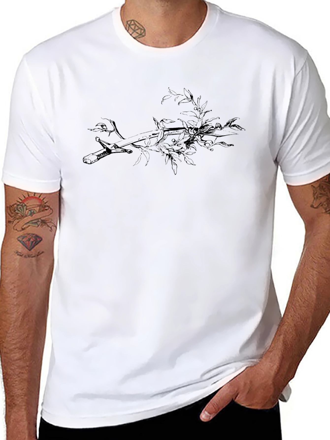 Bird on Branch Graphic Tee - Black