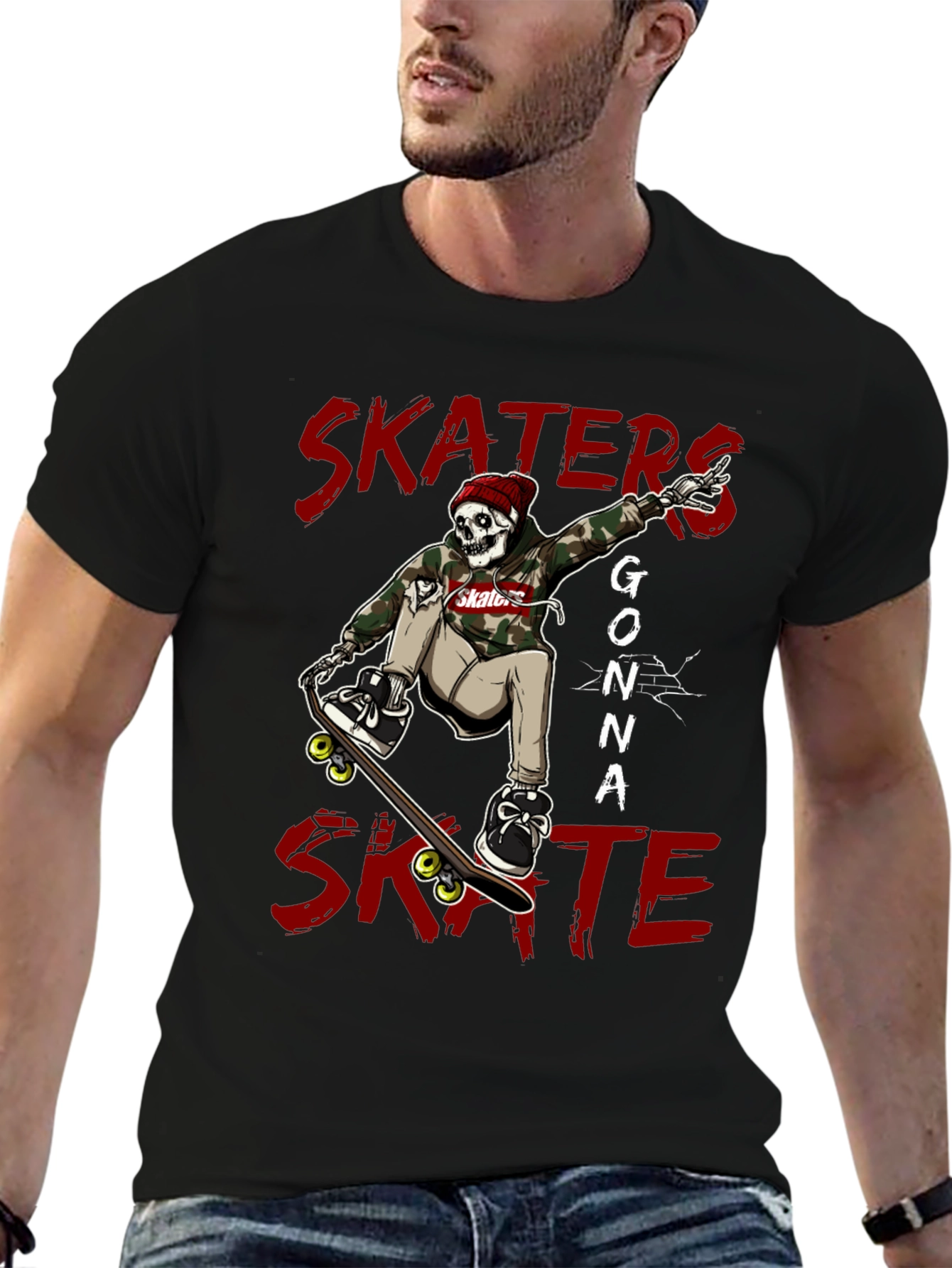 Skaters Gonna Skate Graphic Tee - Black Cotton Blend