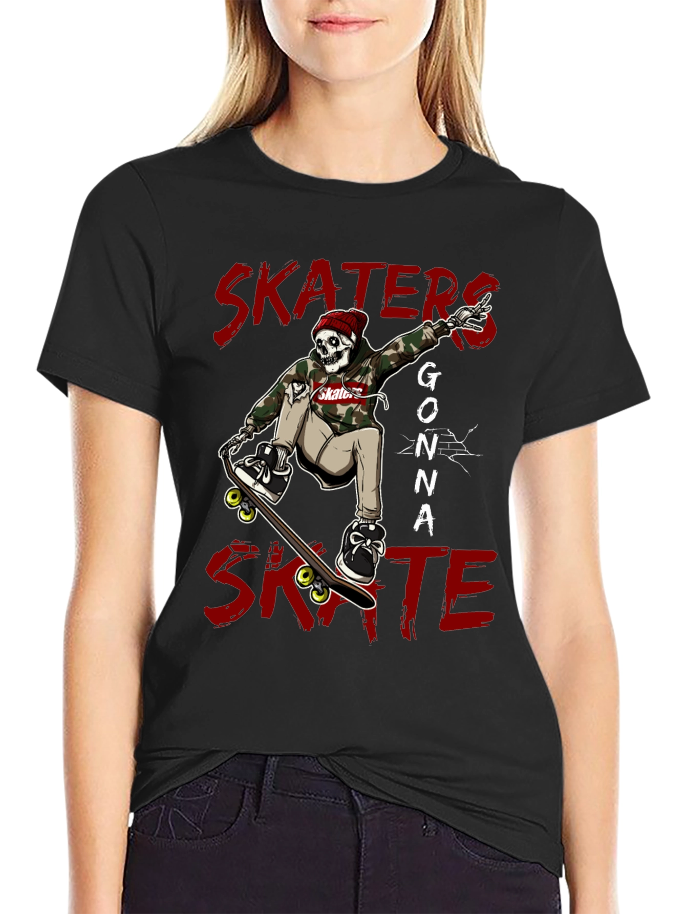 Skaters Gonna Skate Graphic Tee - Black Cotton Blend