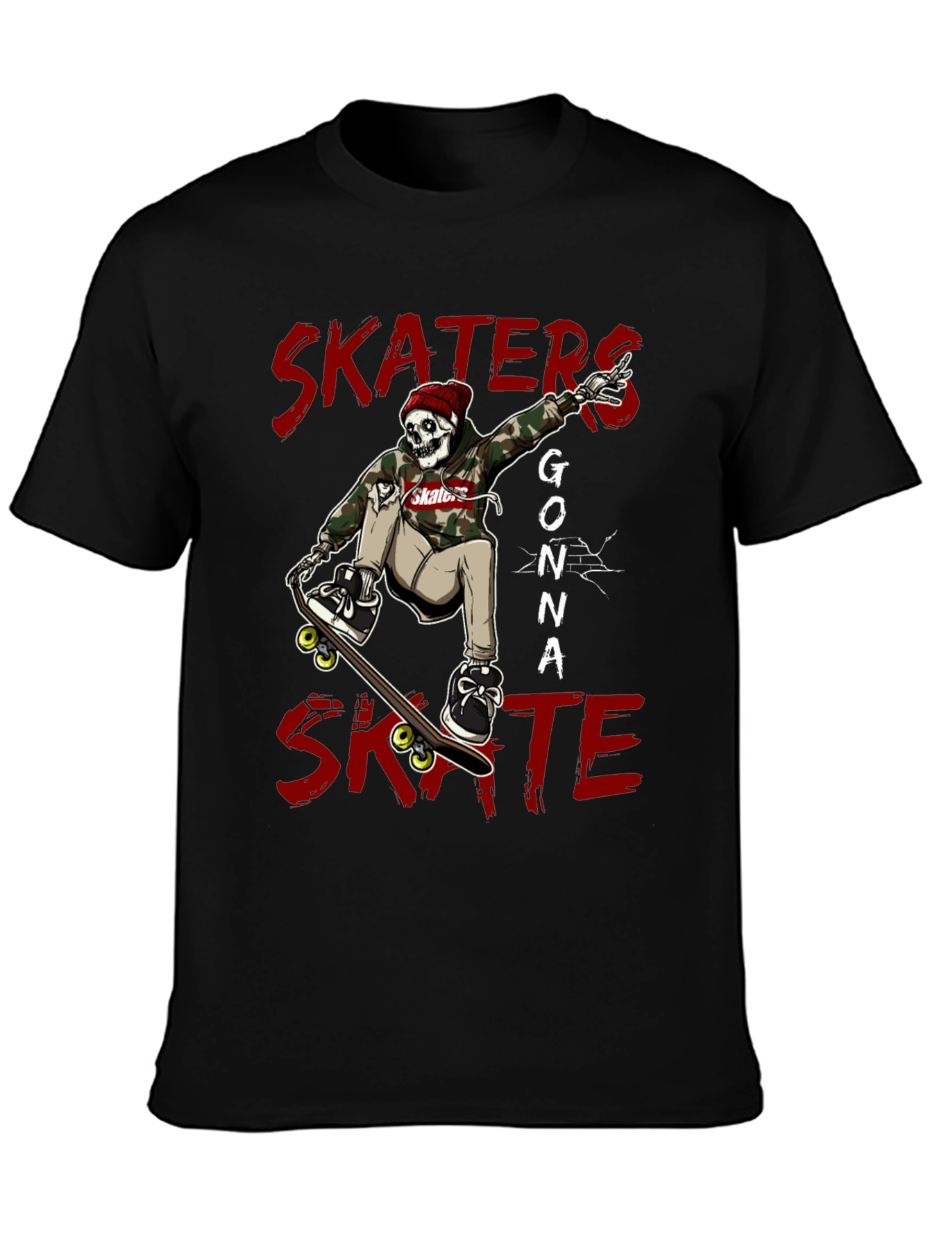 Skaters Gonna Skate Graphic Tee - Black Cotton Blend