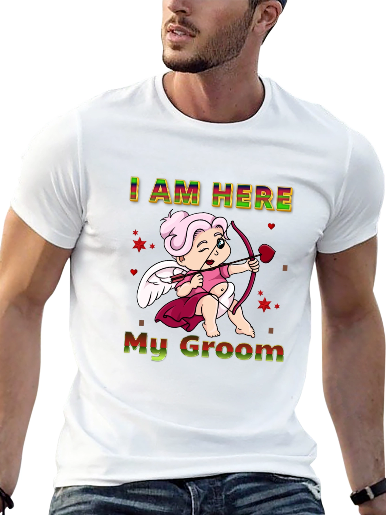 I Am Here My Groom Cupid Black T-shirt