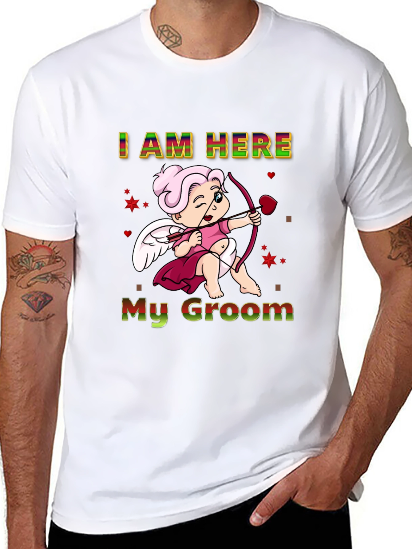 I Am Here My Groom Cupid Black T-shirt