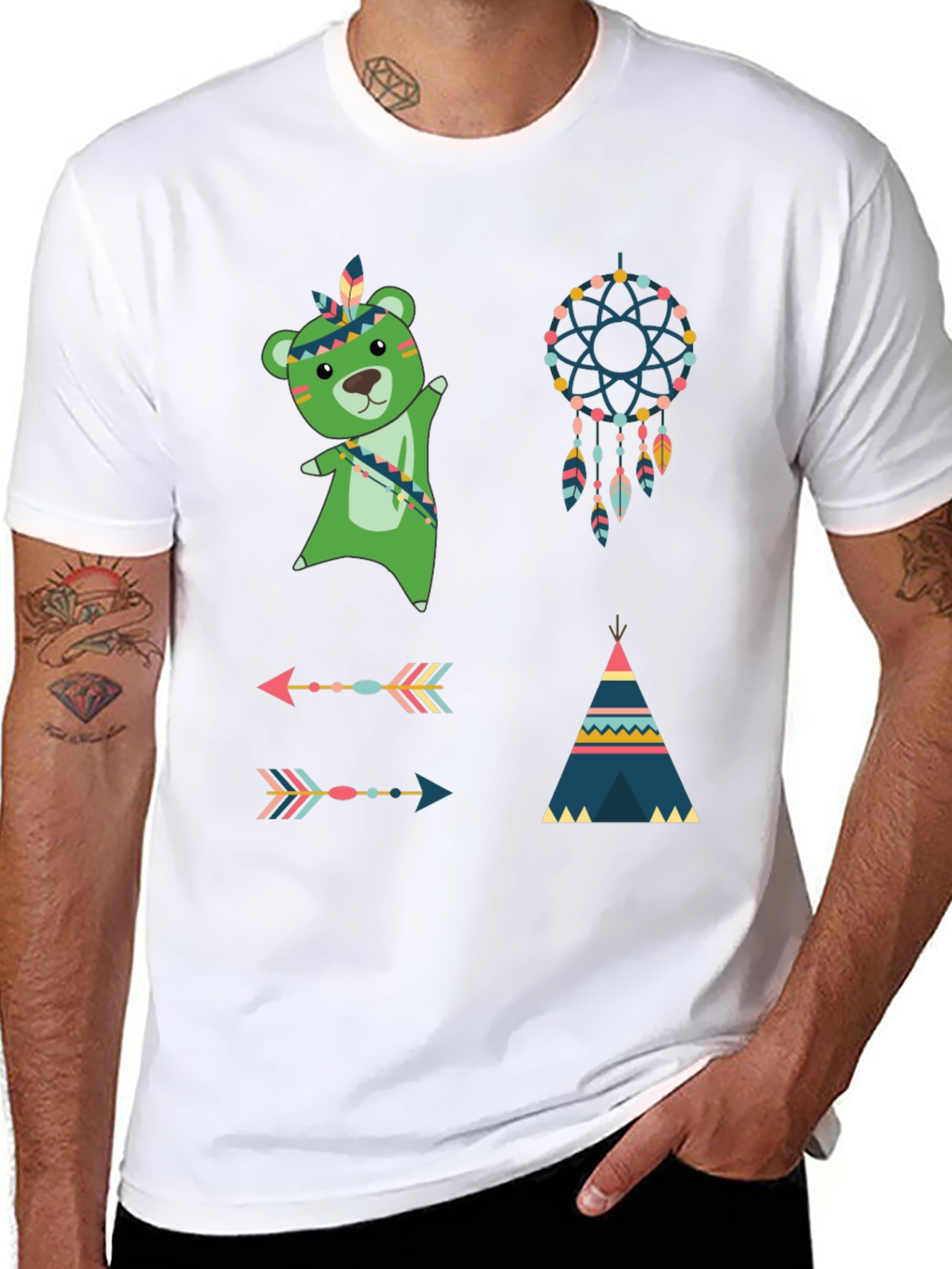 Trendy Graphic Tee: Boho Bear Design