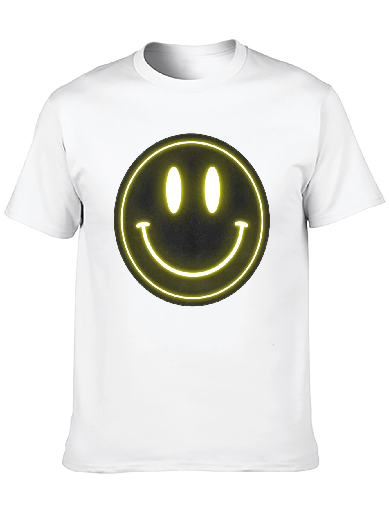 Neon Smiley Face Black T-Shirt - Happy Vibes!