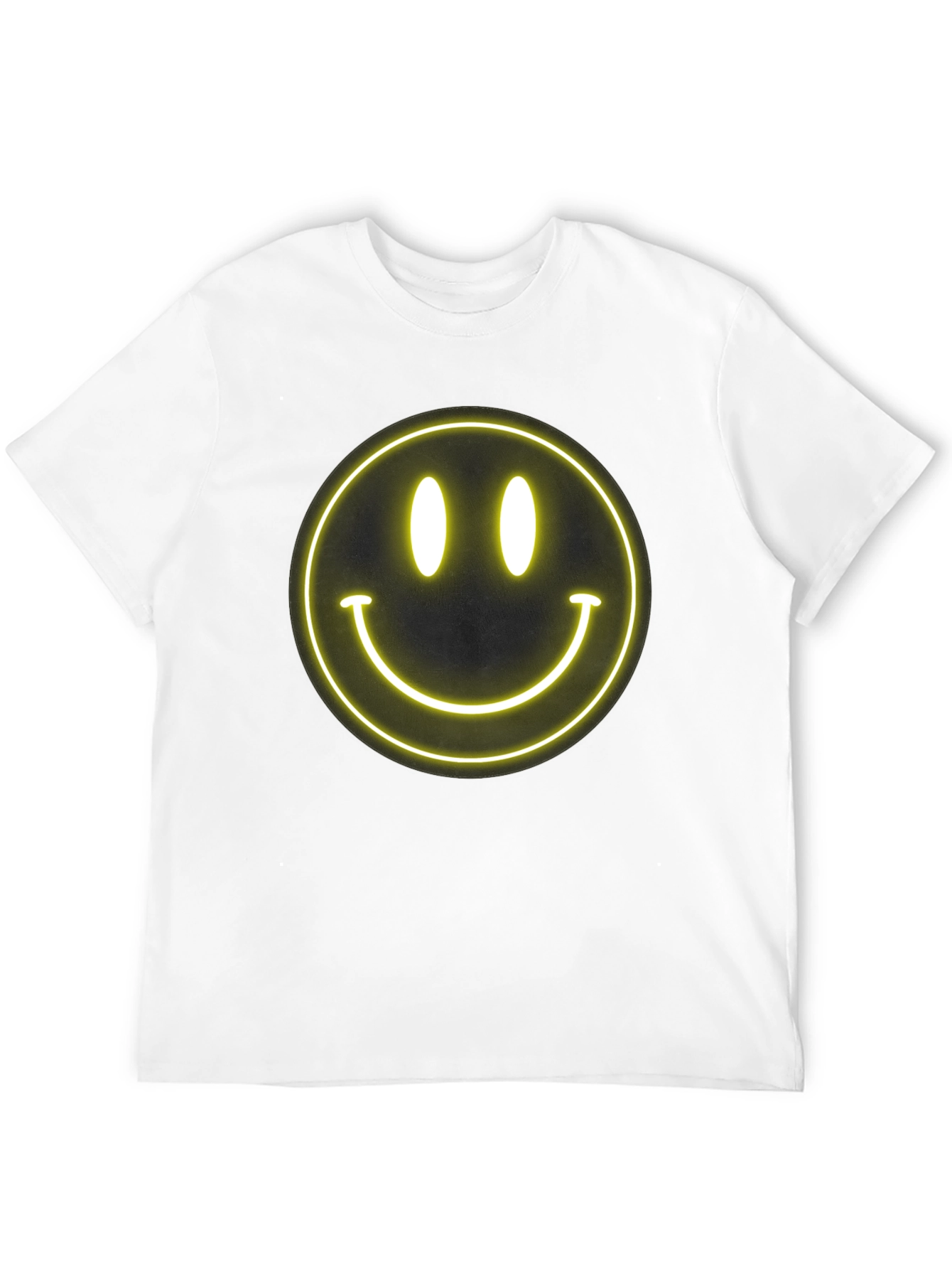 Neon Smiley Face Black T-Shirt - Happy Vibes!
