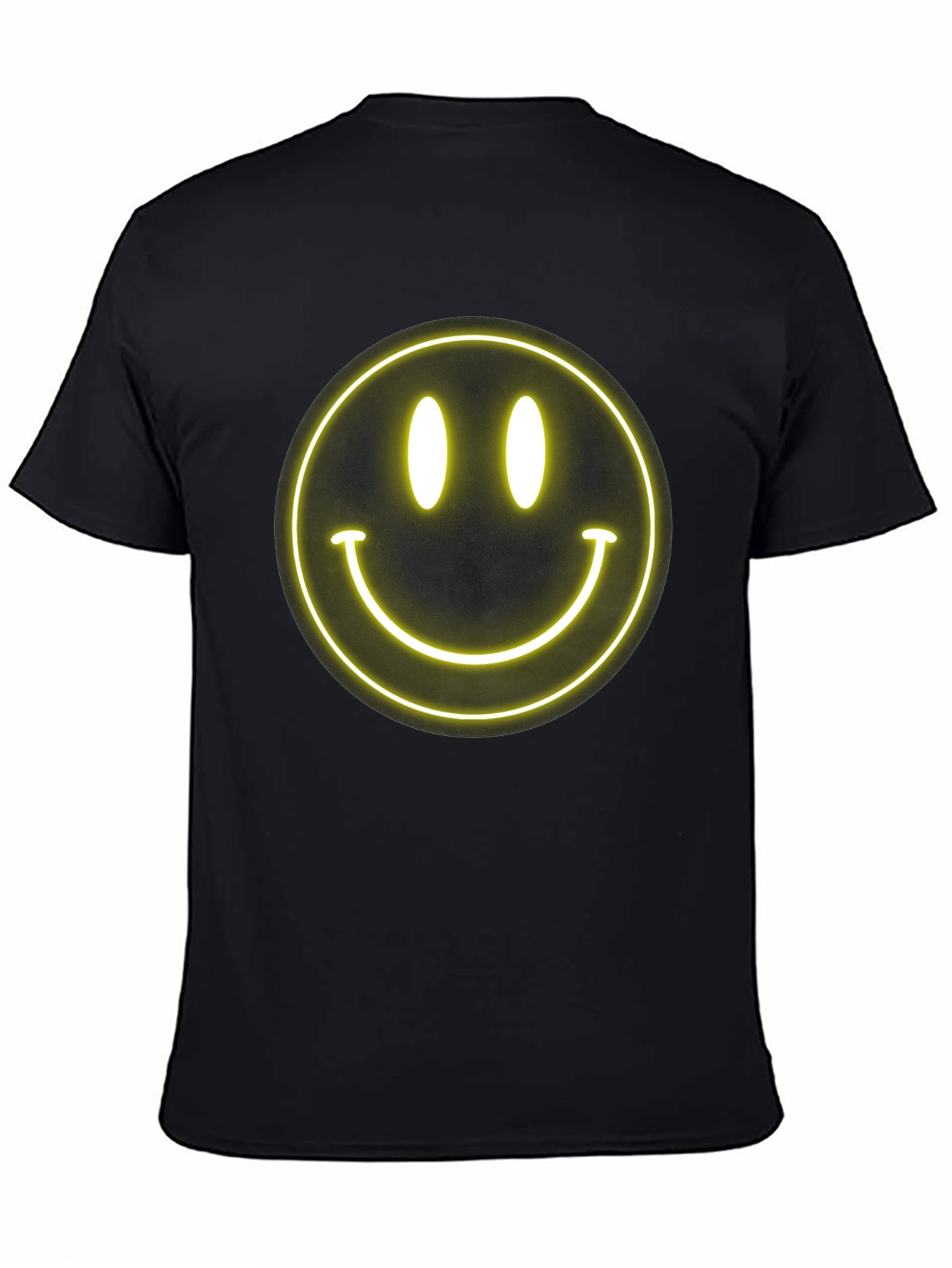 Neon Smiley Face Black T-Shirt - Happy Vibes!