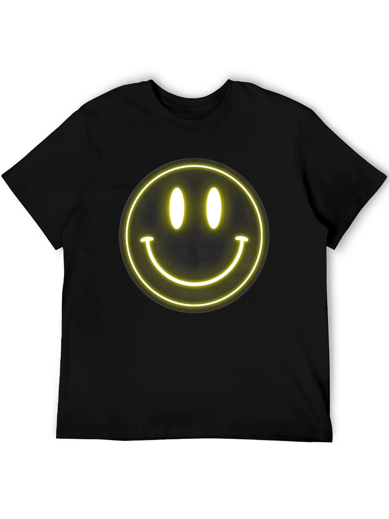 Neon Smiley Face Black T-Shirt - Happy Vibes!