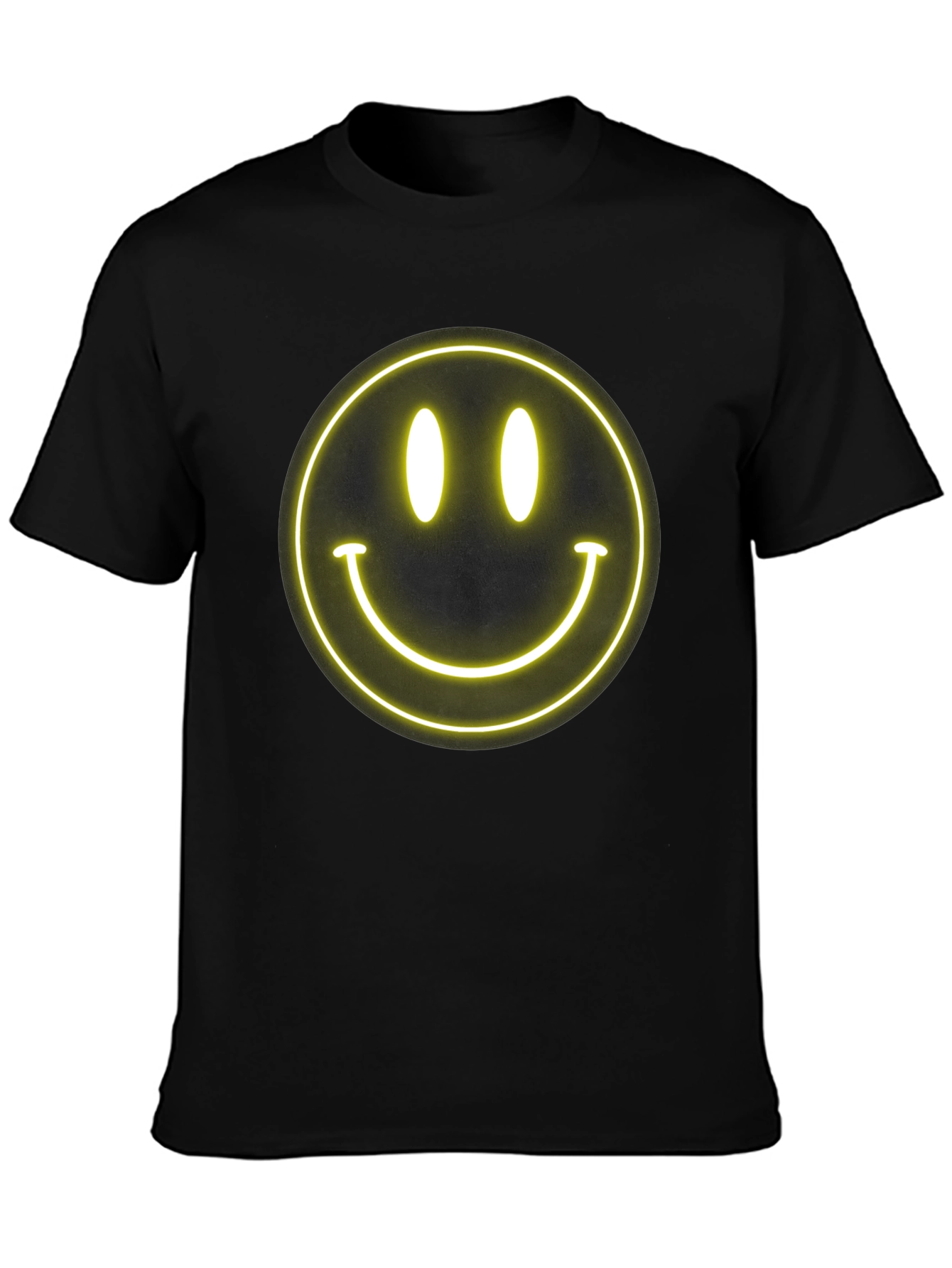Neon Smiley Face Black T-Shirt - Happy Vibes!