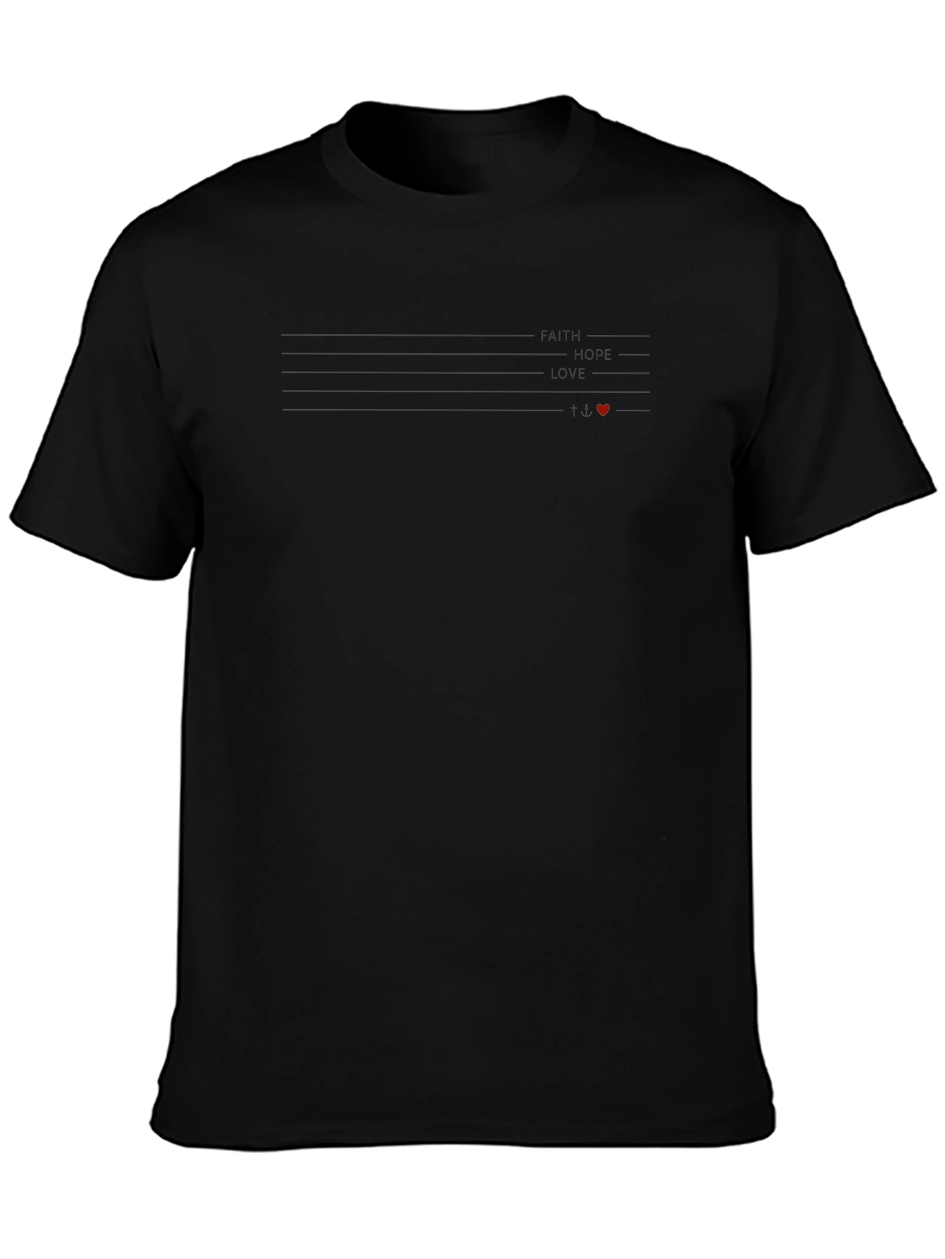 Faith Hope Love Heart Graphic Tee - Black