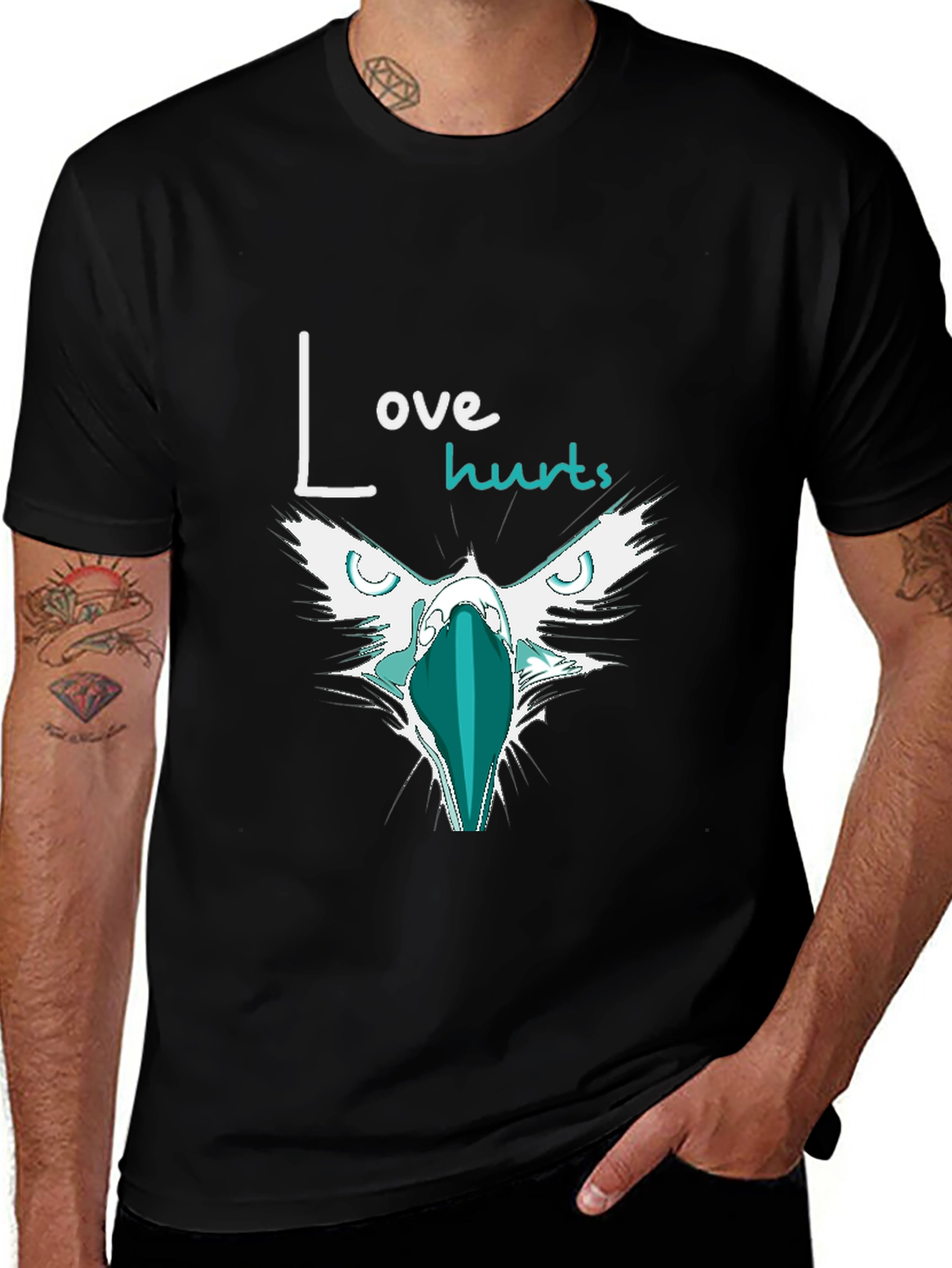 Love Hurts Graphic Print Black T-Shirt