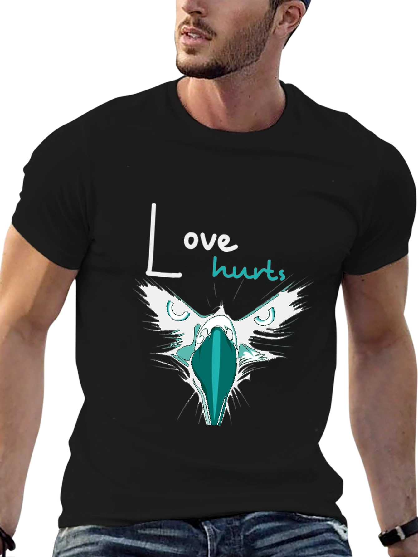 Love Hurts Graphic Print Black T-Shirt