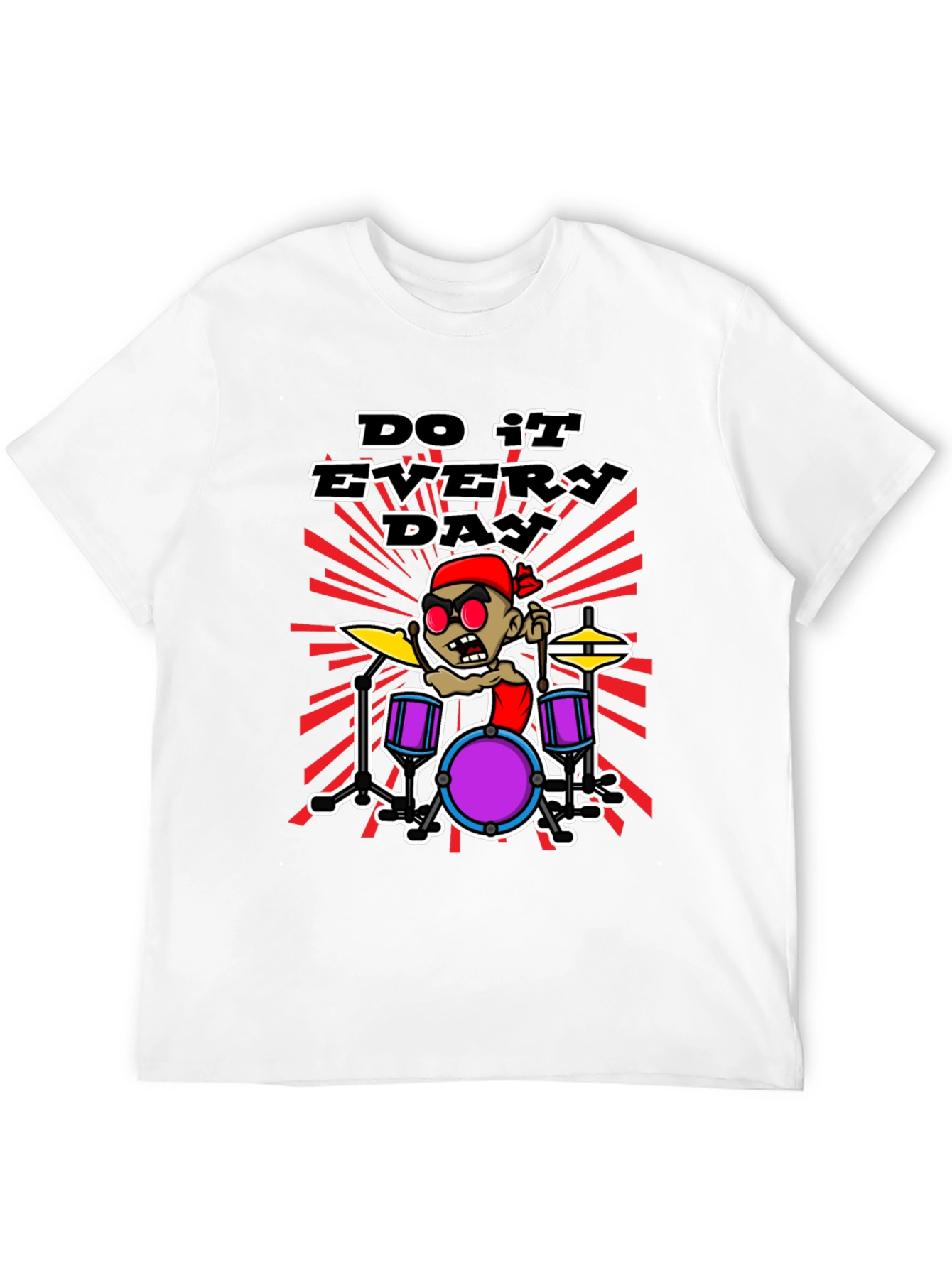 Do It Everyday Cartoon Drummer Black T-Shirt