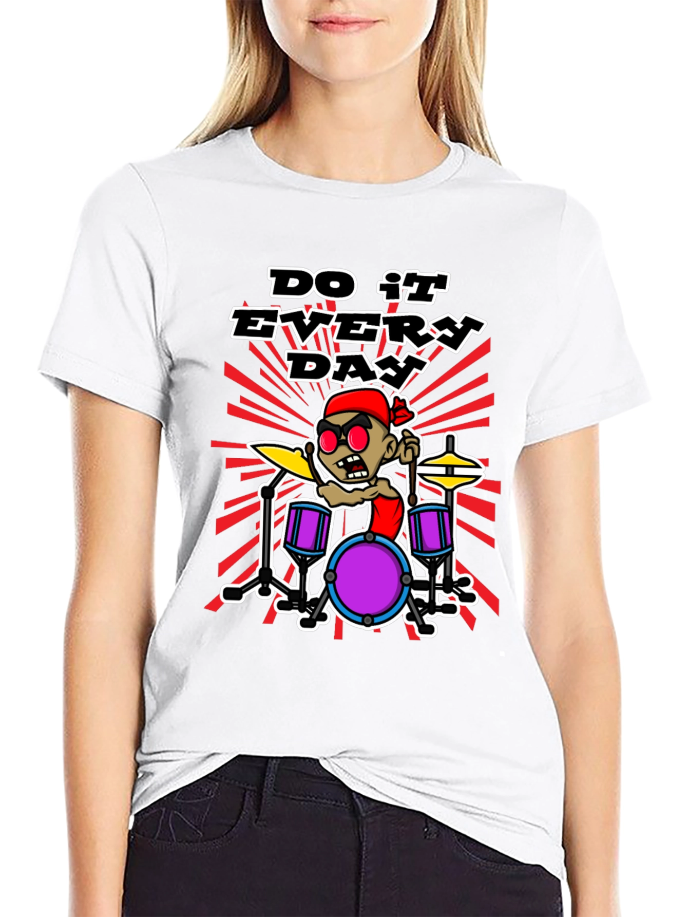 Do It Everyday Cartoon Drummer Black T-Shirt