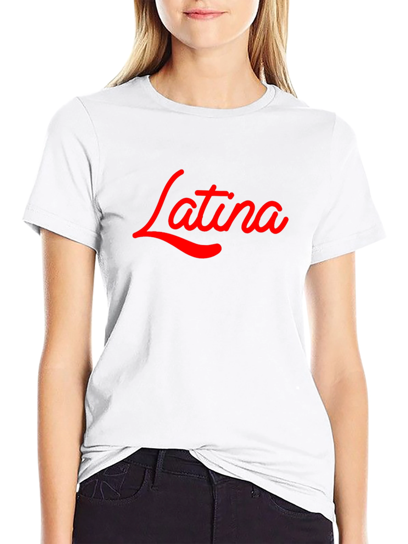 Latina Script Tee - Bold Red Design on Black