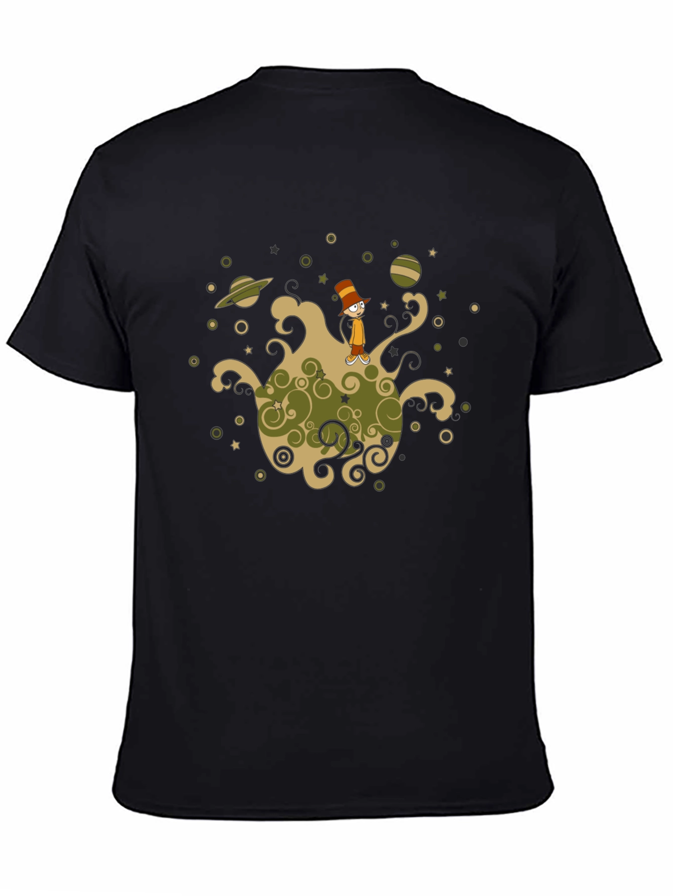 Cosmic Cartoon Graphic T-Shirt - Black