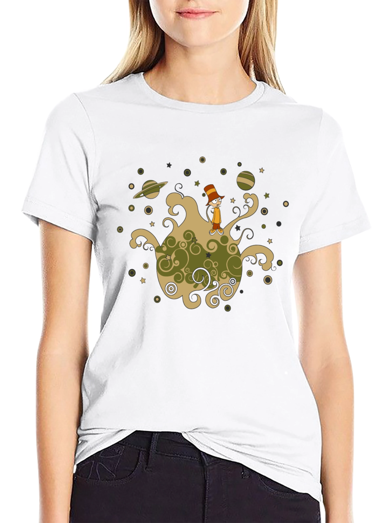 Cosmic Cartoon Graphic T-Shirt - Black
