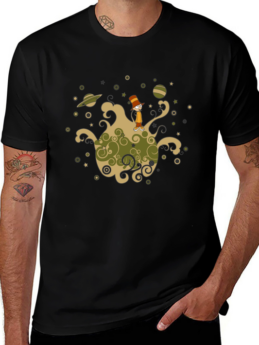 Cosmic Cartoon Graphic T-Shirt - Black
