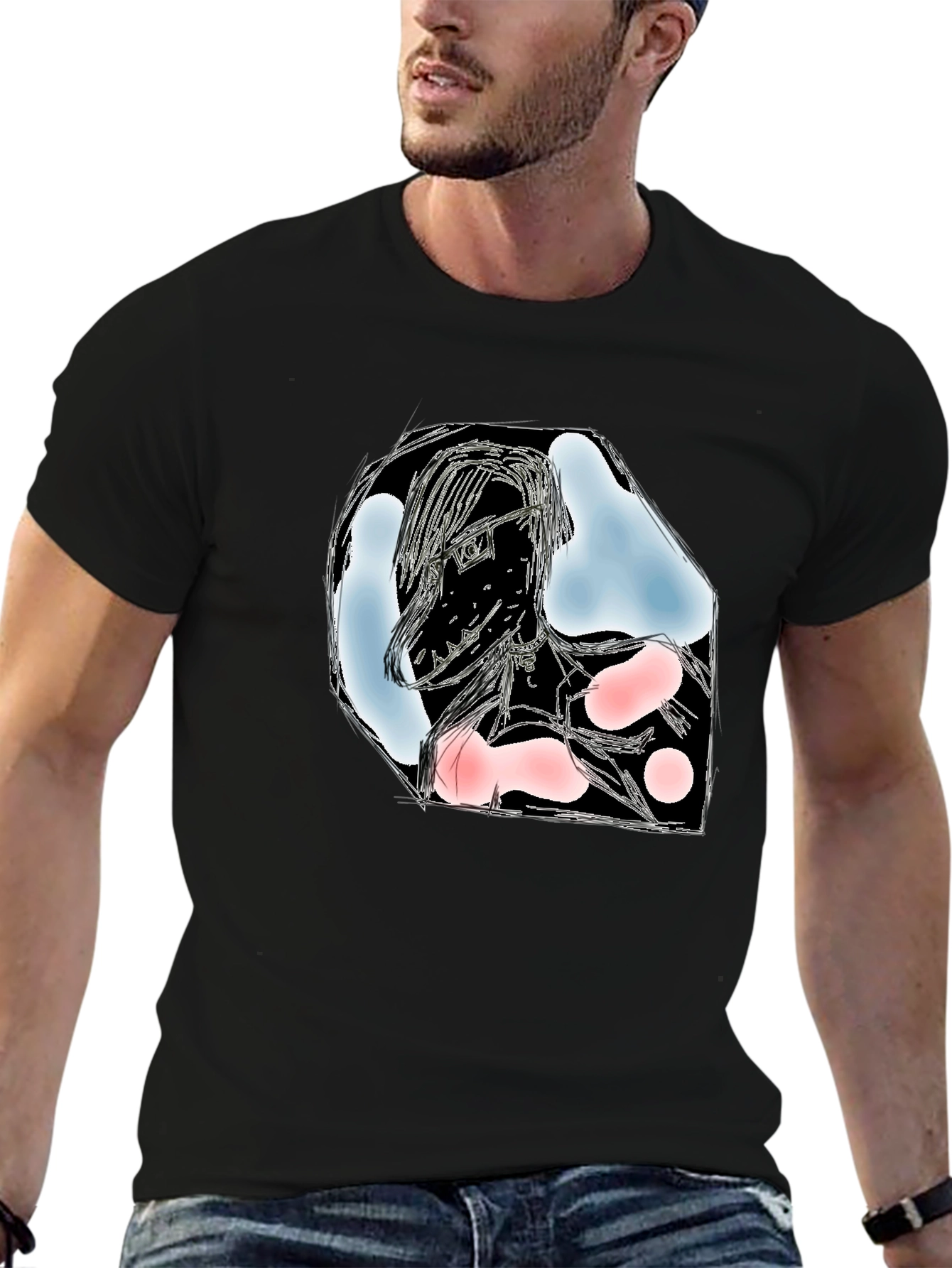Abstract Sketch Graphic Black T-Shirt