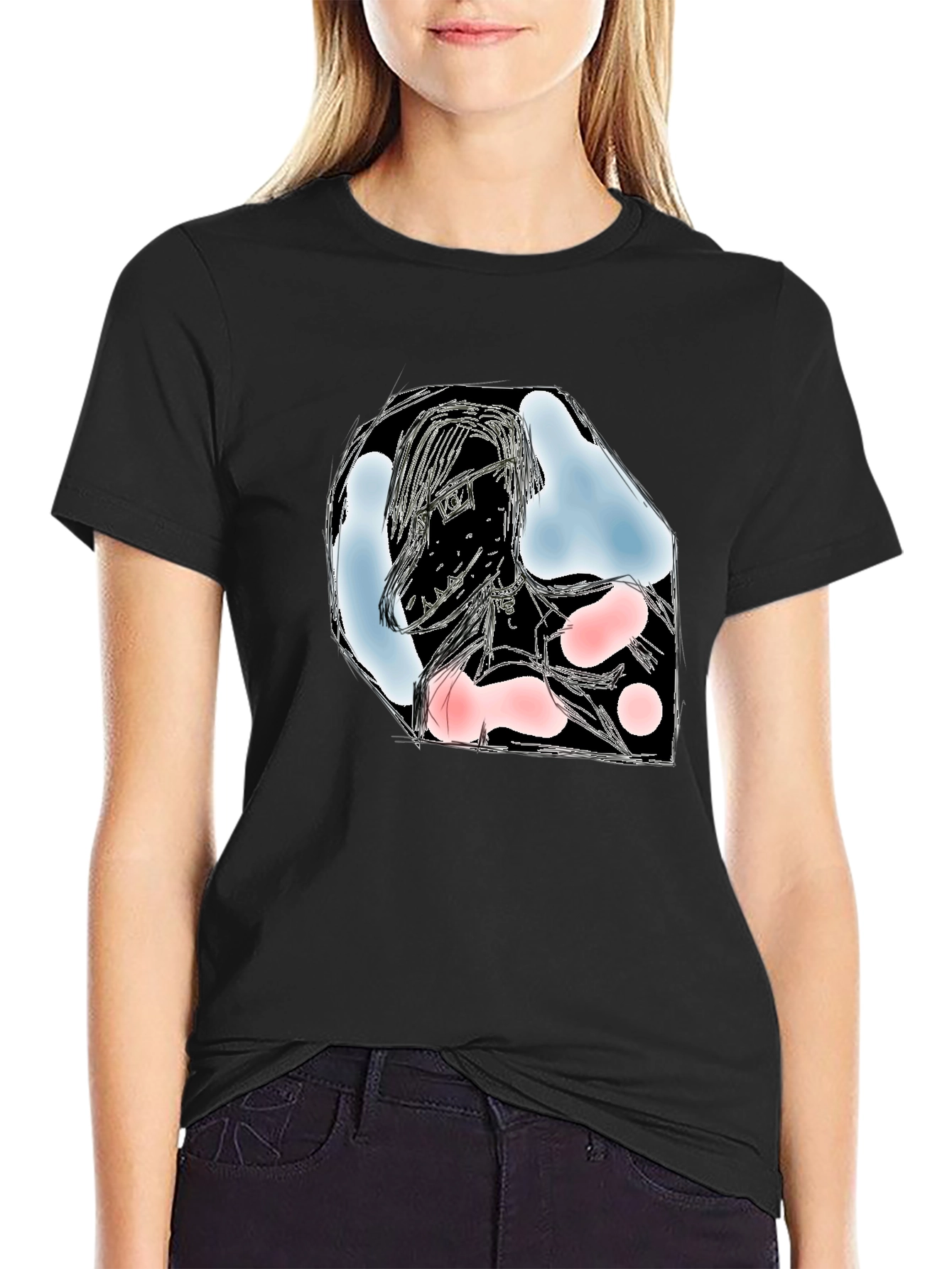 Abstract Sketch Graphic Black T-Shirt