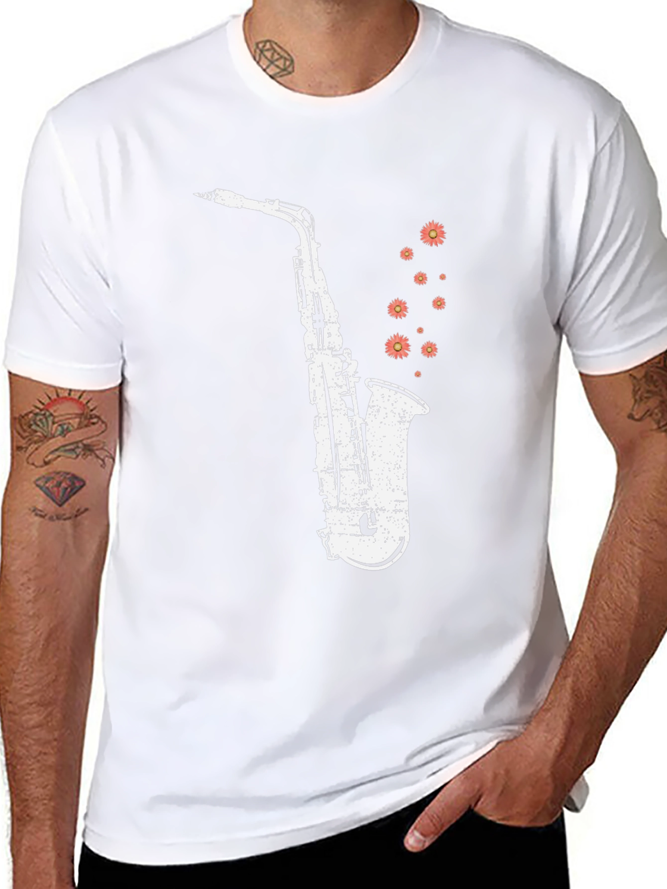 Saxophone Flowers Graphic Print T-Shirt