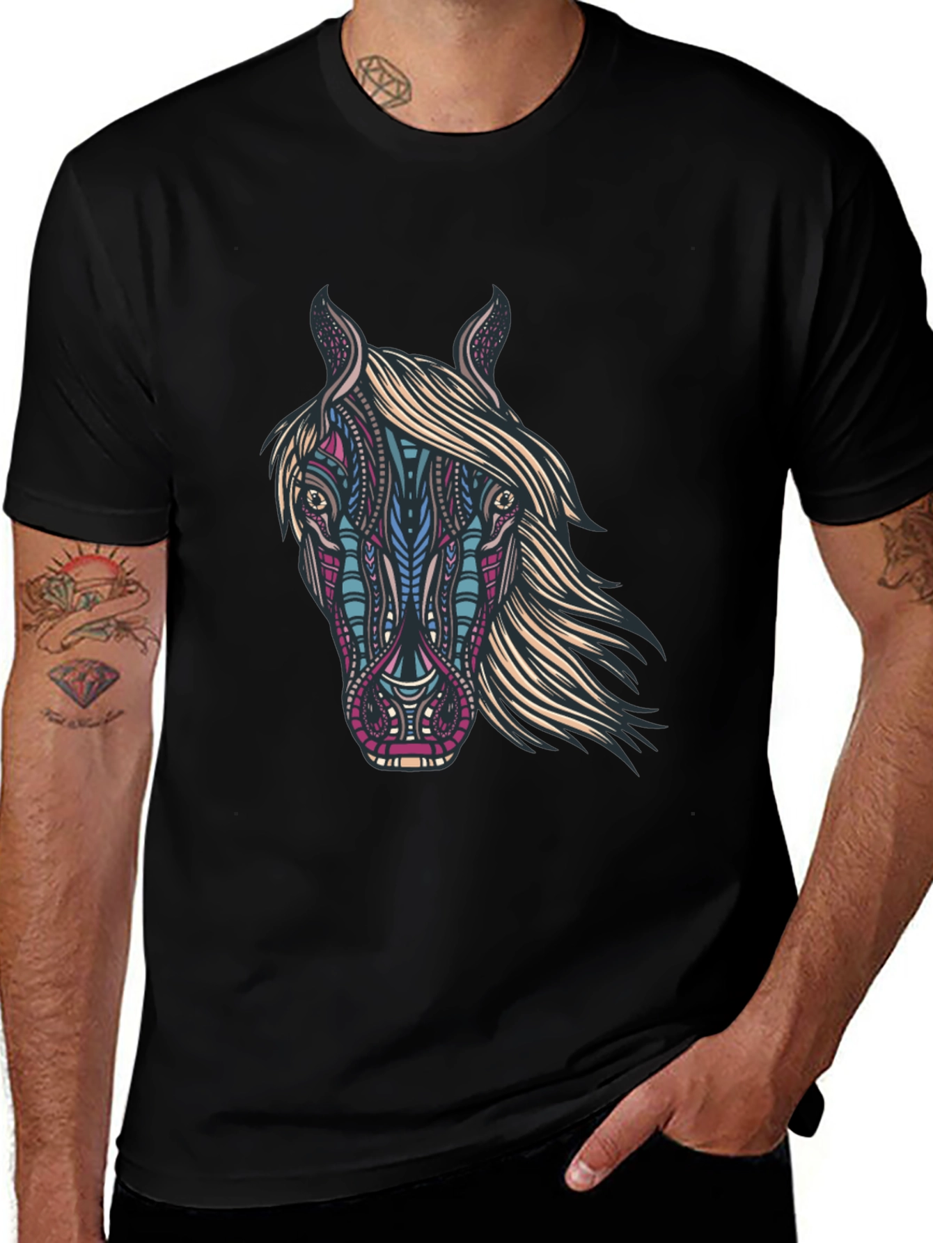 Horse Graphic Print Black T-Shirt