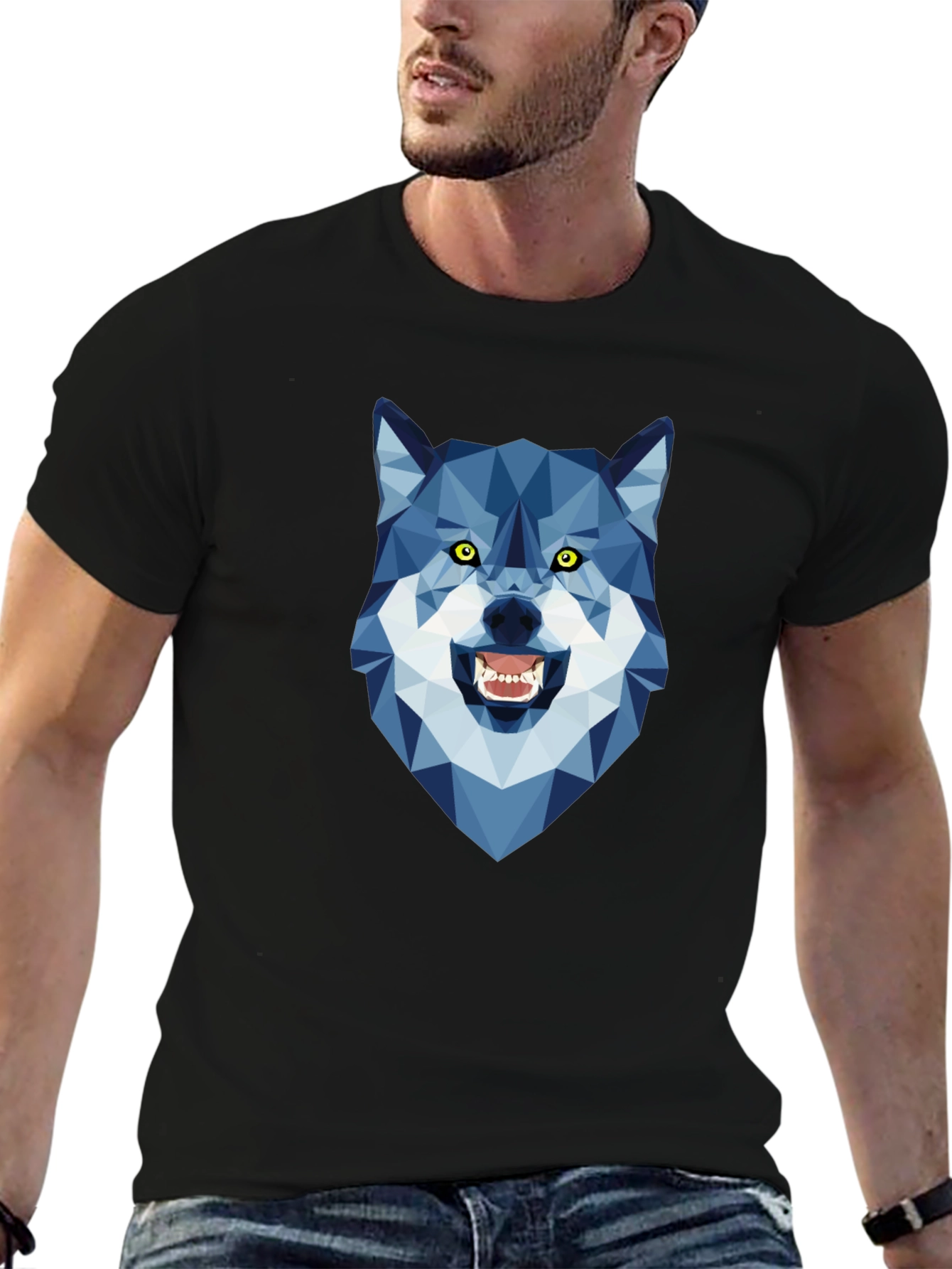 Geometric Wolf Head Graphic Tee - Modern Style