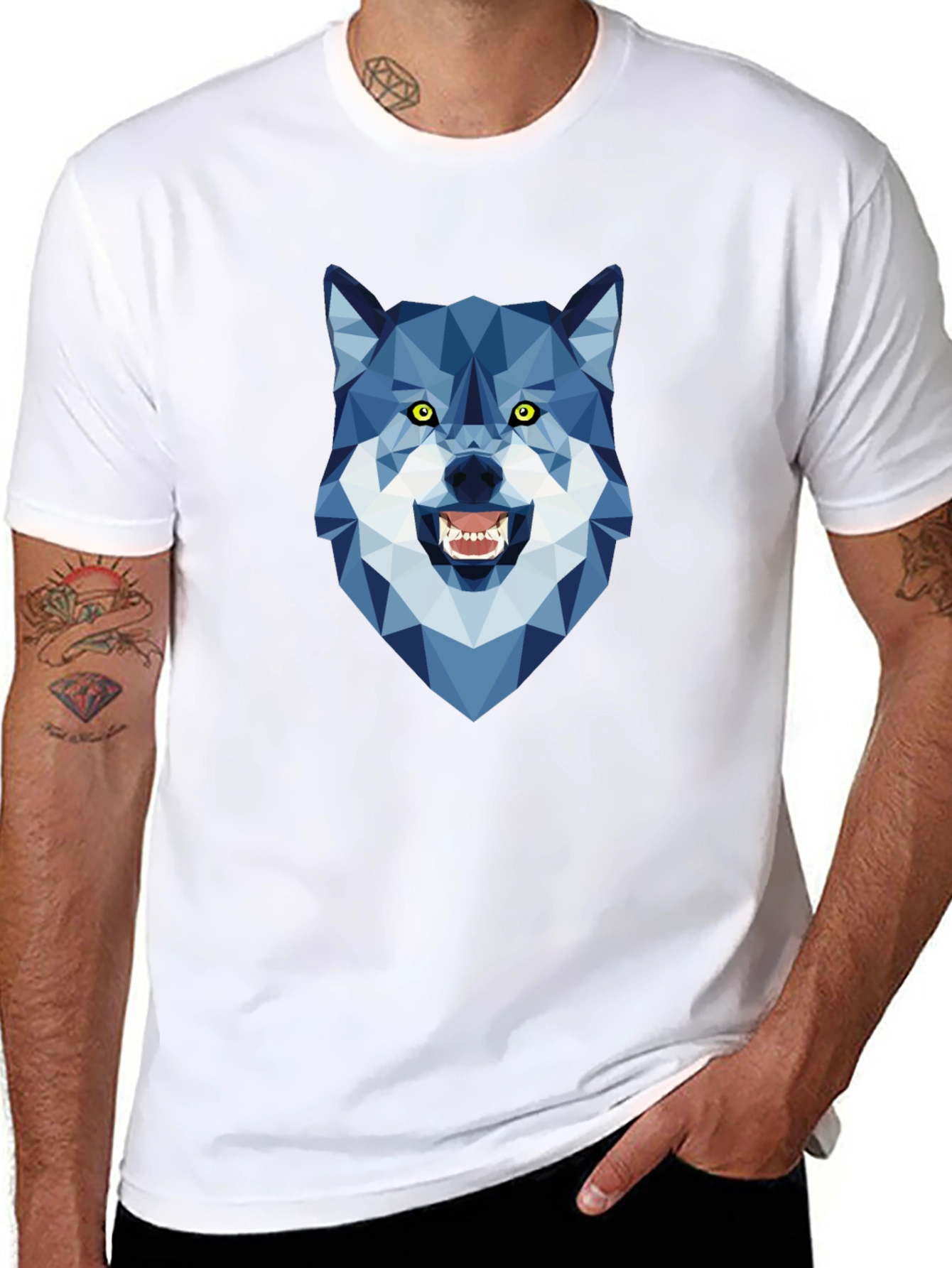 Geometric Wolf Head Graphic Tee - Modern Style