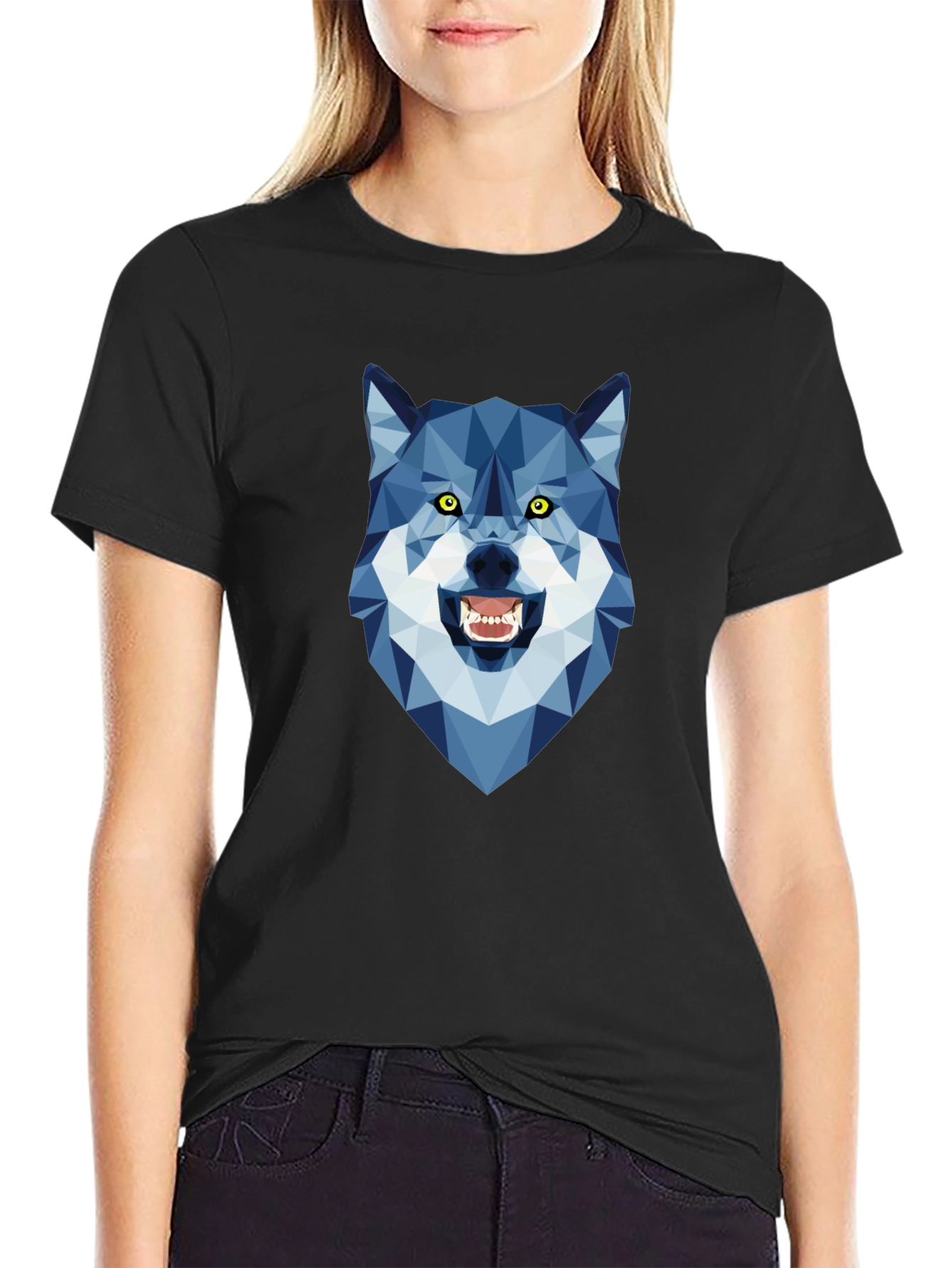 Geometric Wolf Head Graphic Tee - Modern Style