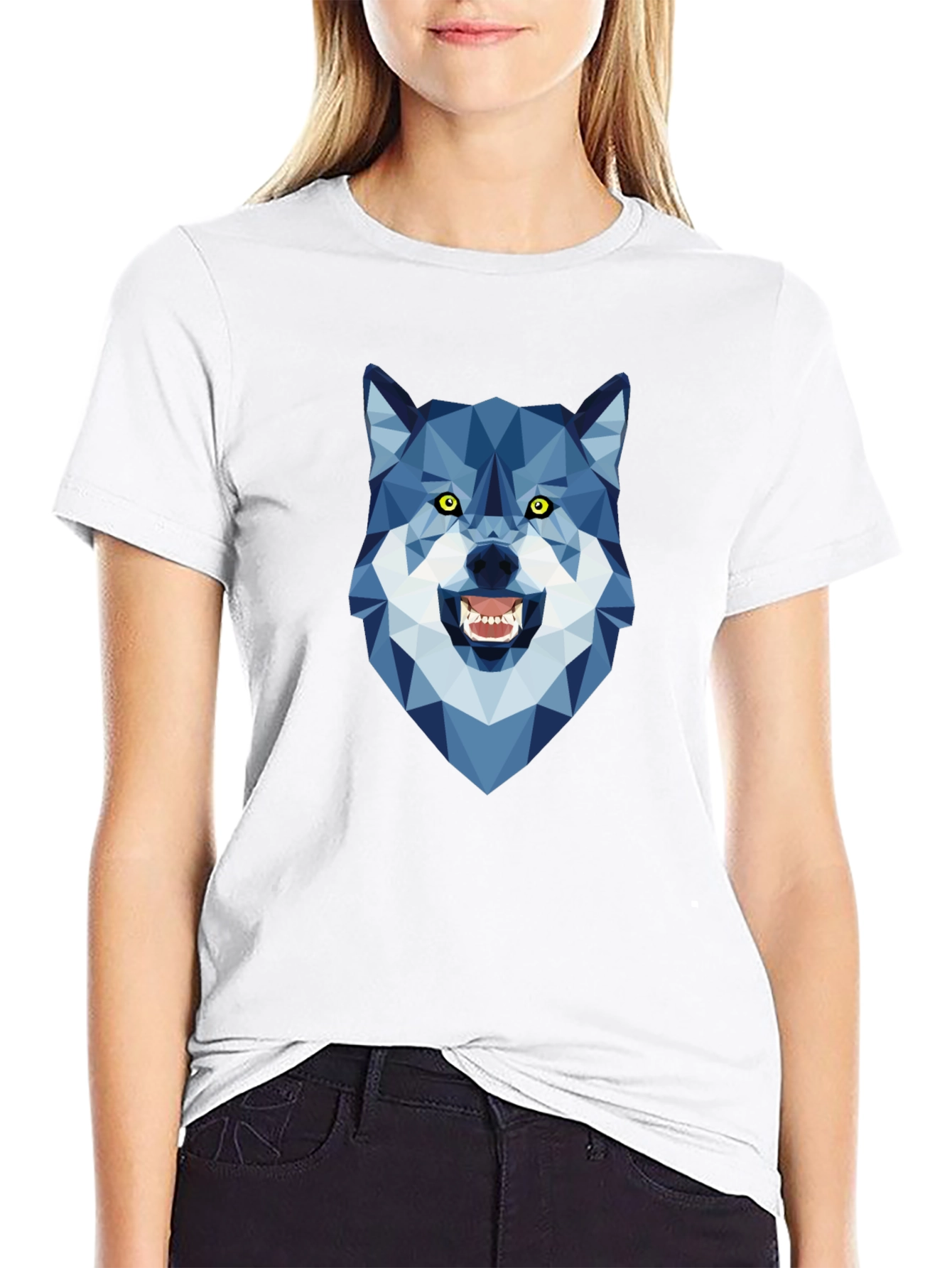 Geometric Wolf Head Graphic Tee - Modern Style