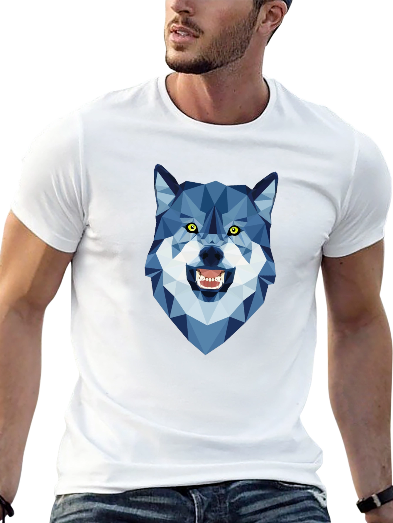Geometric Wolf Head Graphic Tee - Modern Style