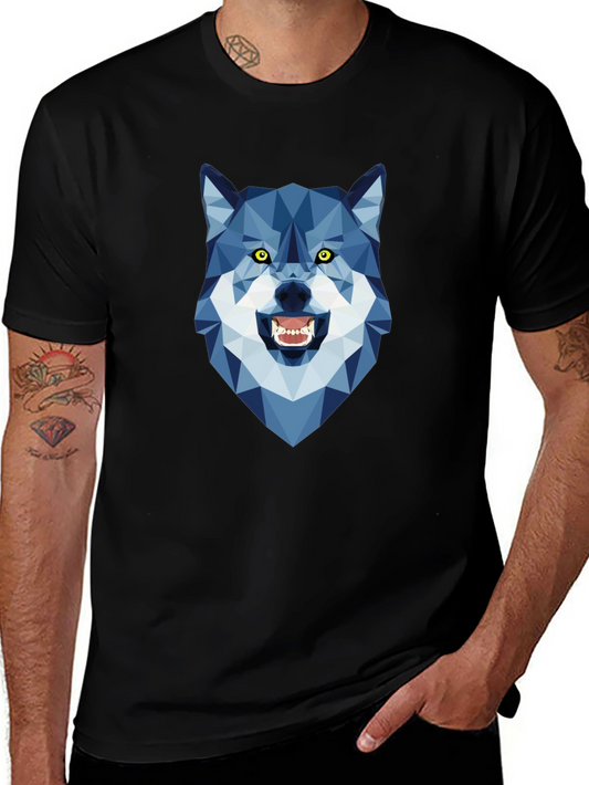 Geometric Wolf Head Graphic Tee - Modern Style