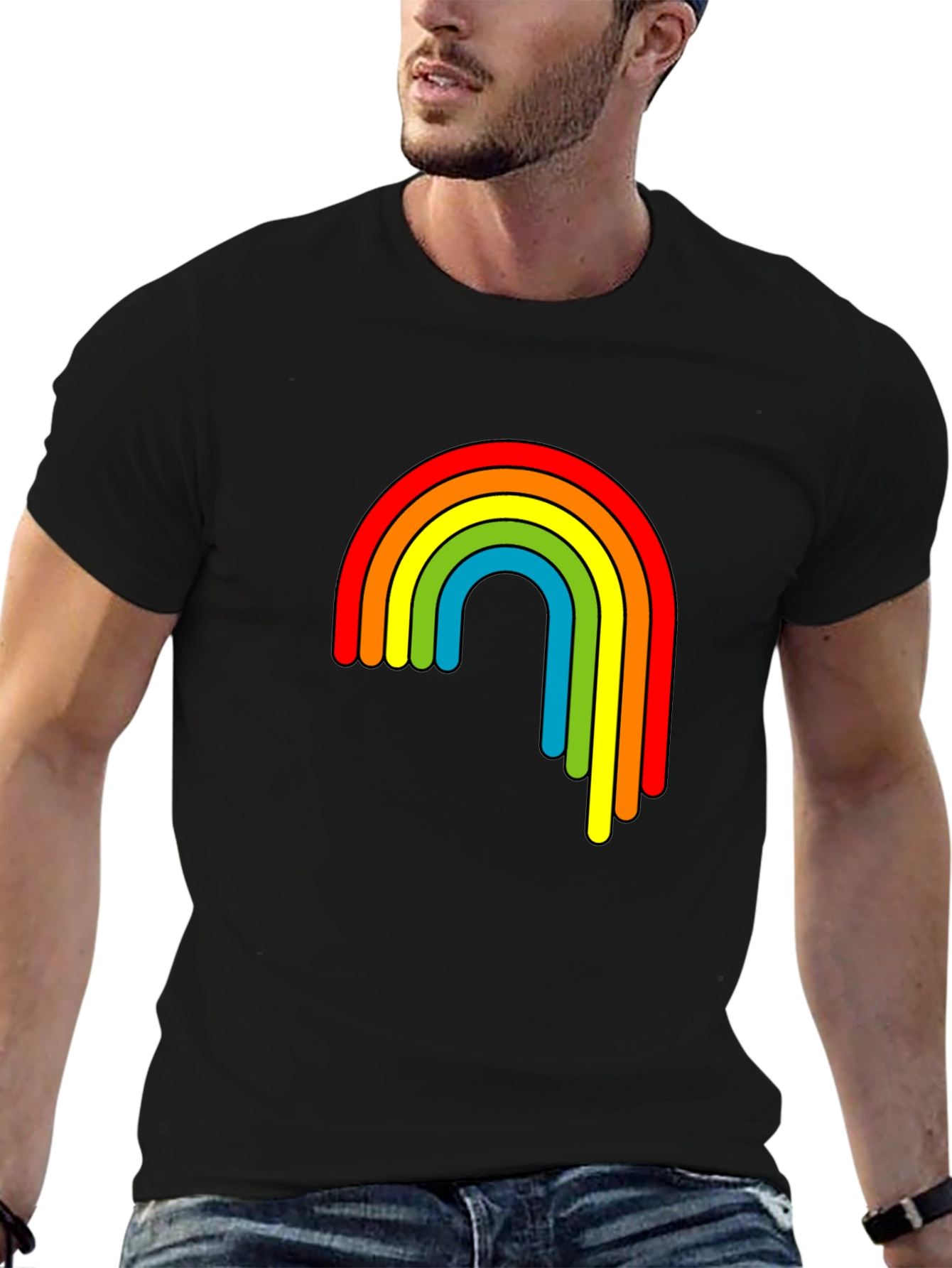 Retro Rainbow Graphic T-Shirt - Black
