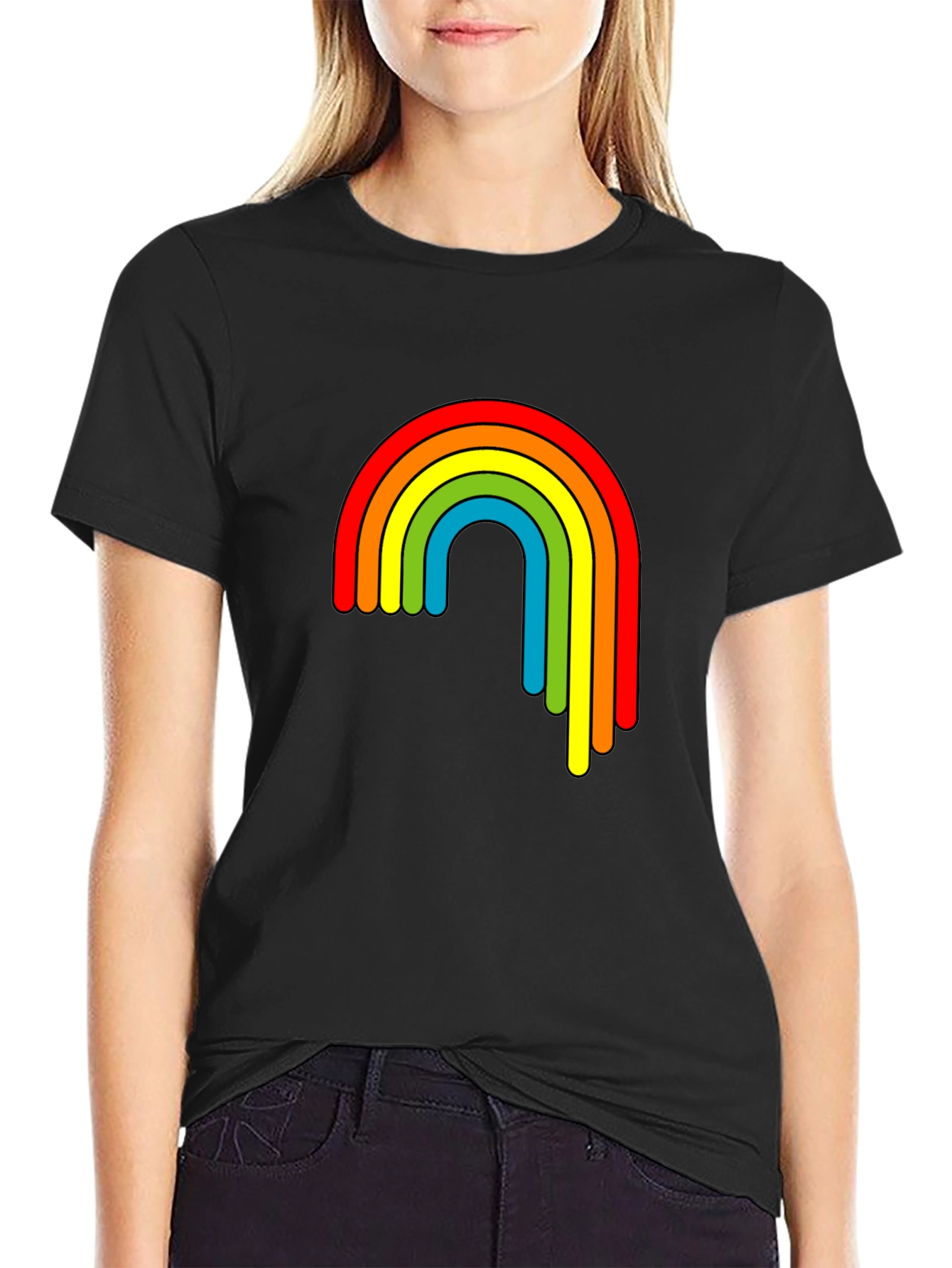 Retro Rainbow Graphic T-Shirt - Black