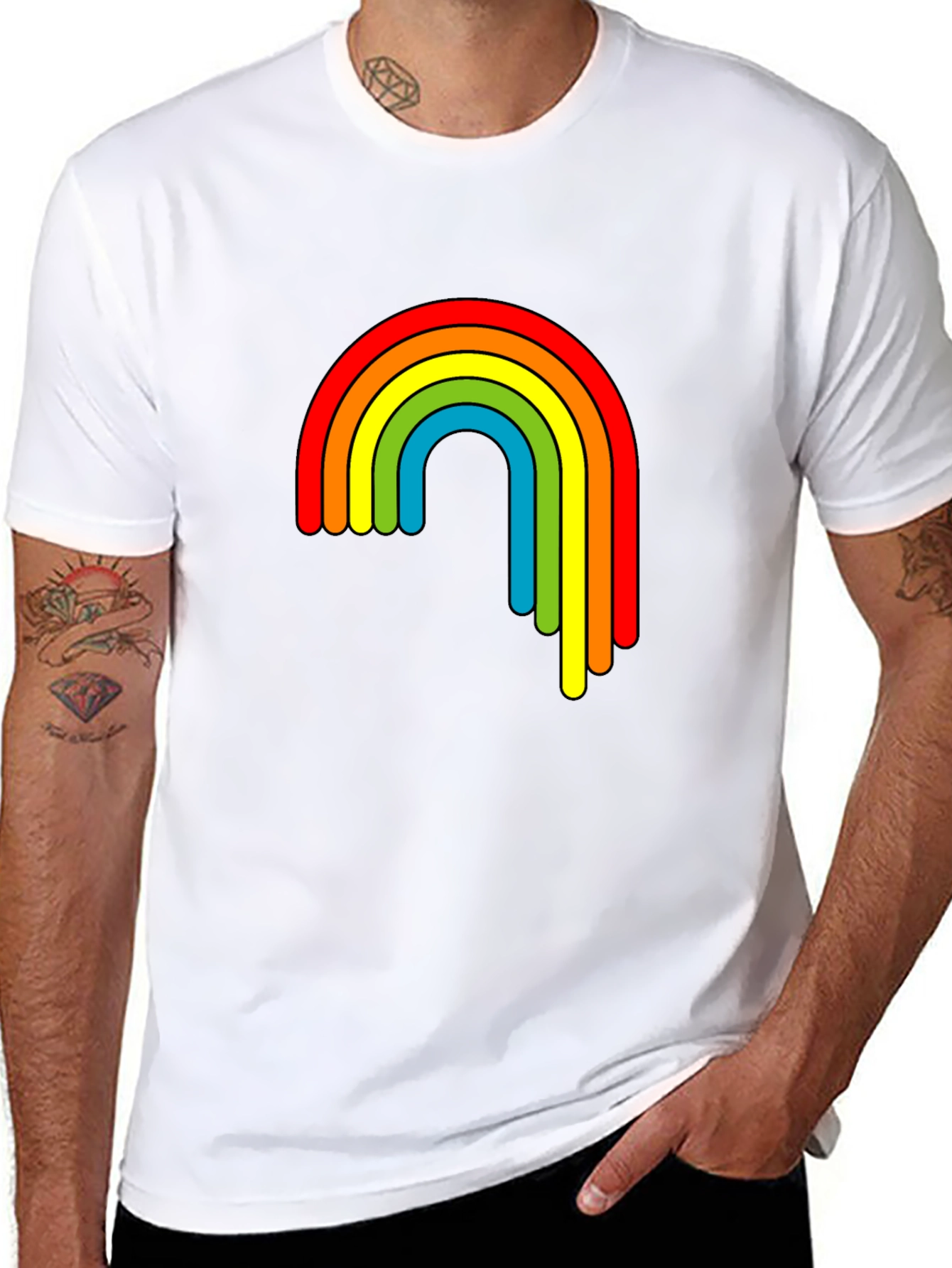 Retro Rainbow Graphic T-Shirt - Black