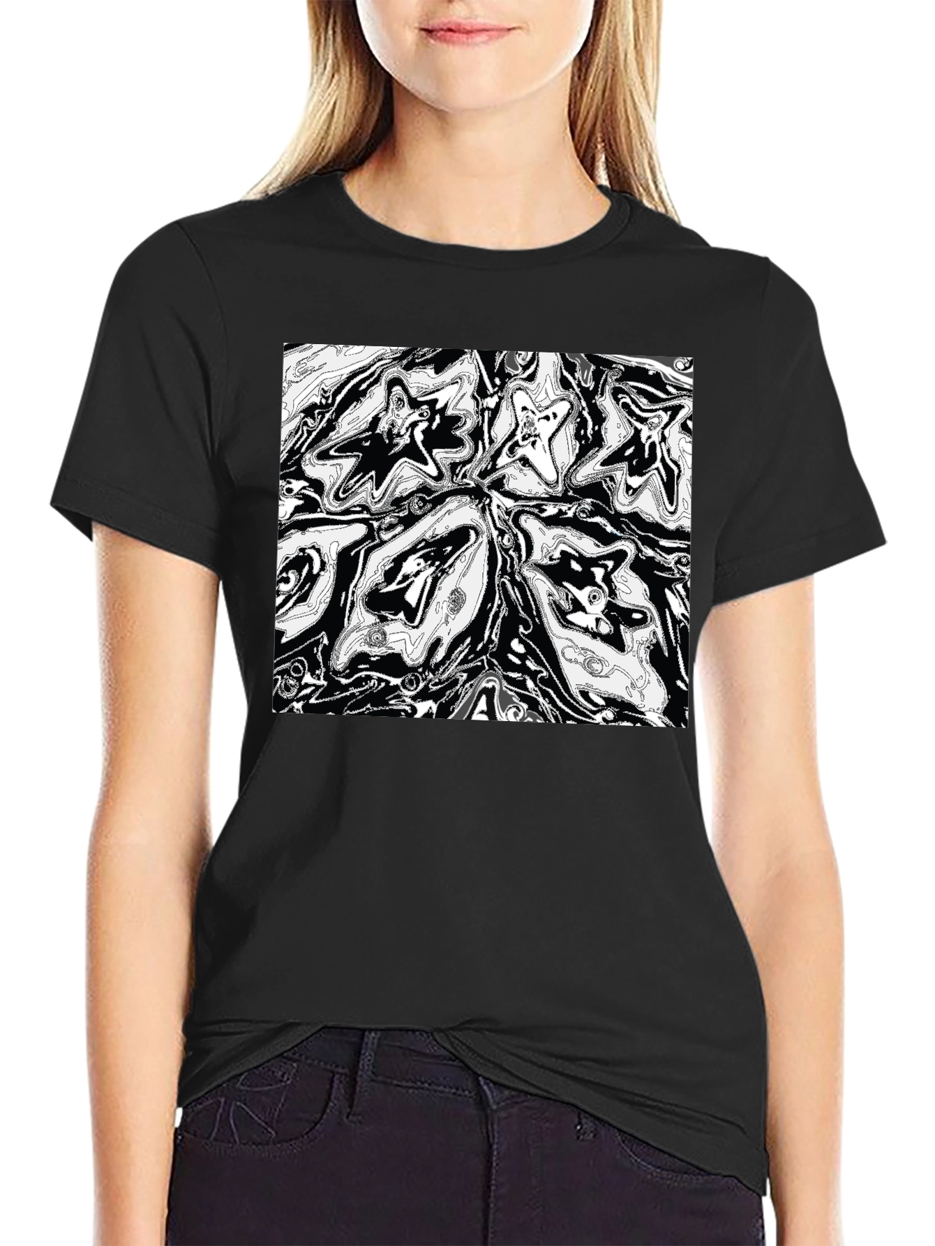 Abstract Starburst Graphic Print Black T-Shirt