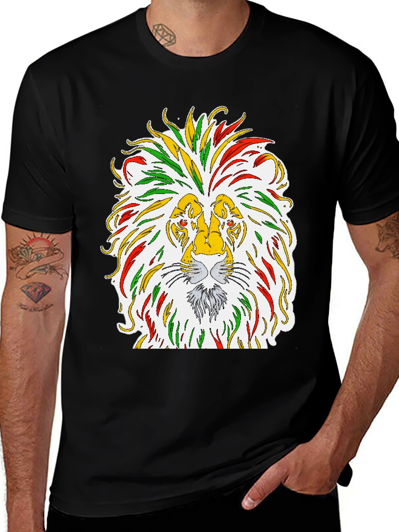 Lion Rastafarian Reggae Graphic Black T-Shirt
