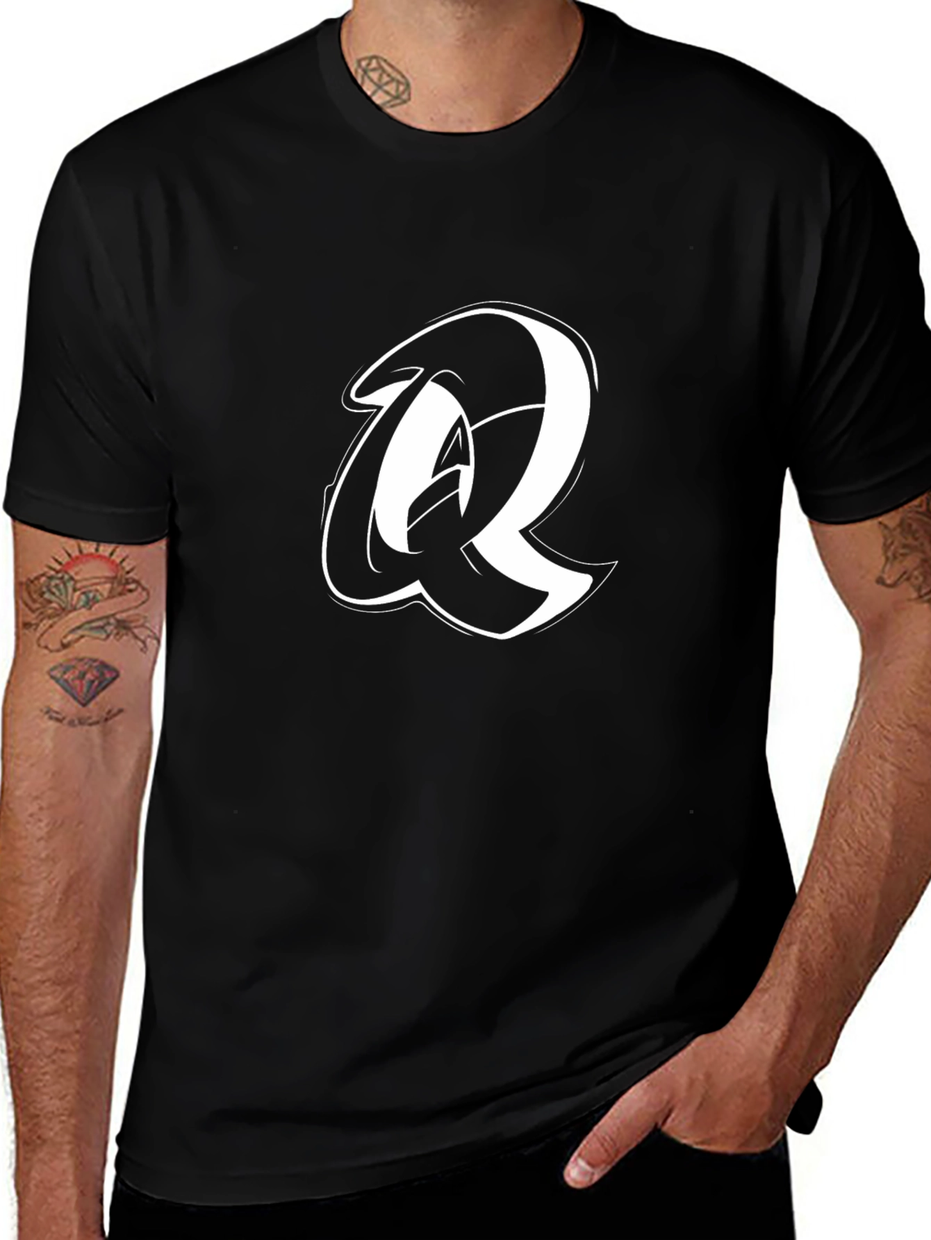 Letter Q Graphic Tee - Bold Black T-Shirt