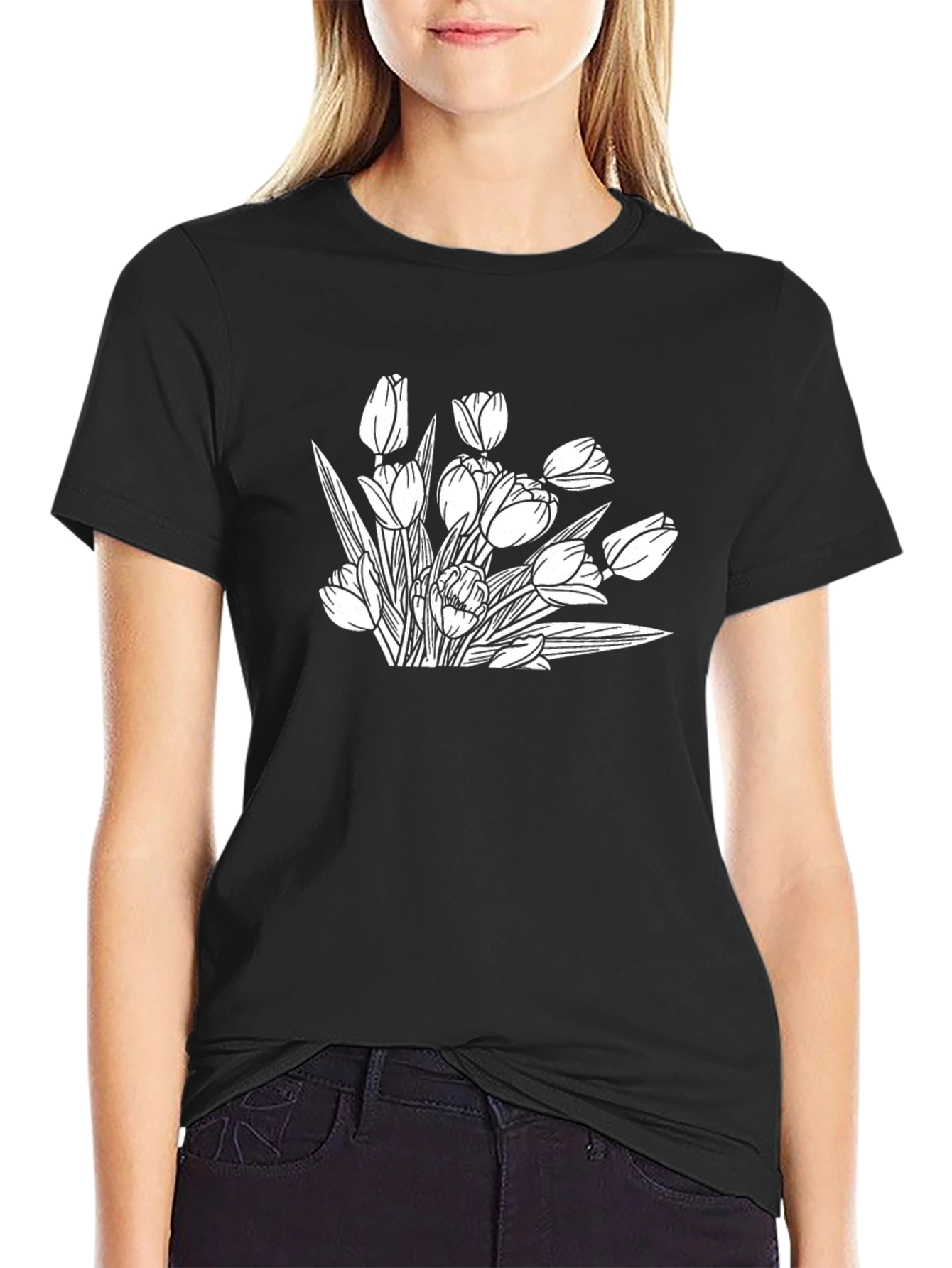 Tulip Sketch Graphic T-Shirt - Black