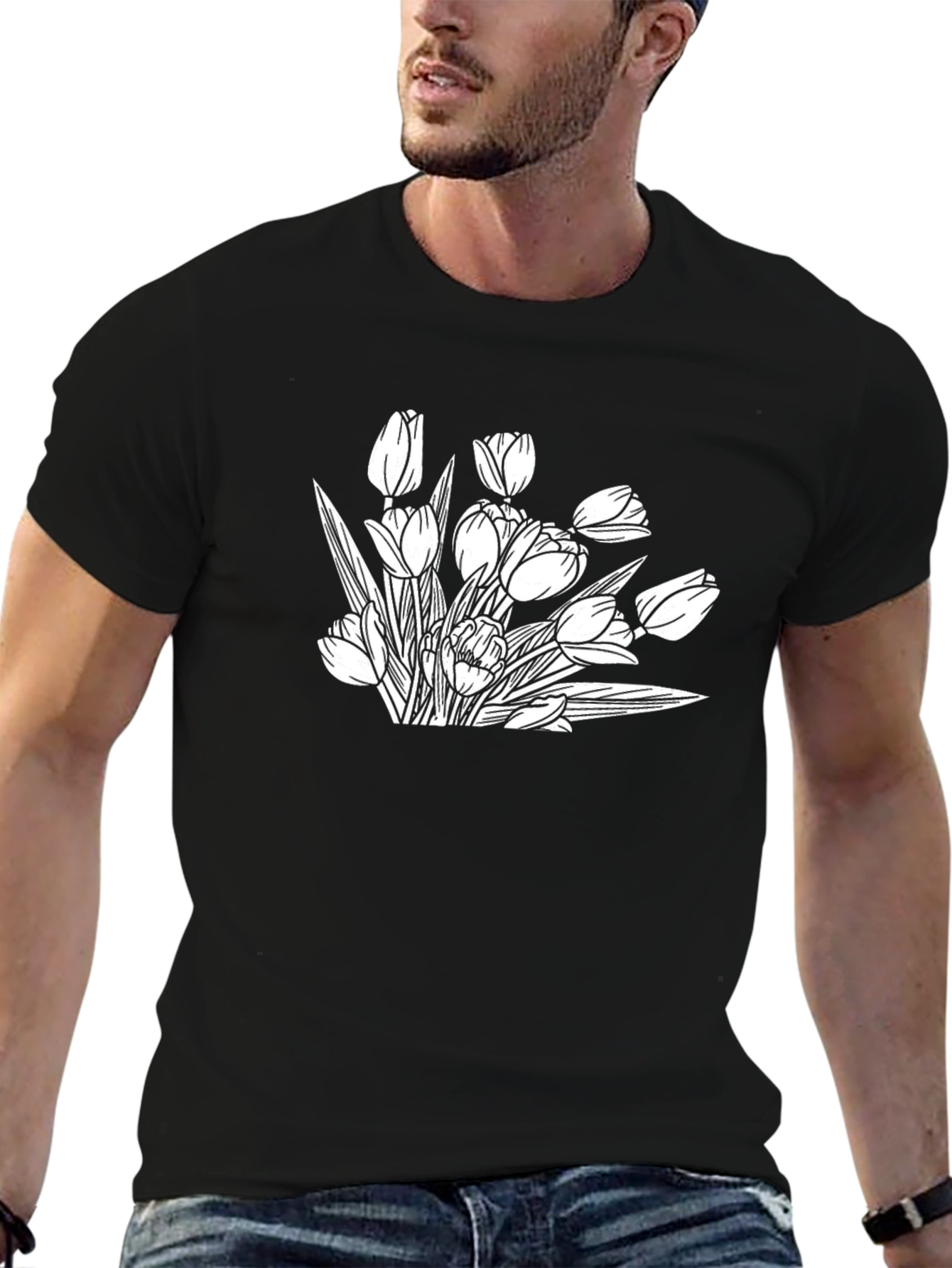 Tulip Sketch Graphic T-Shirt - Black