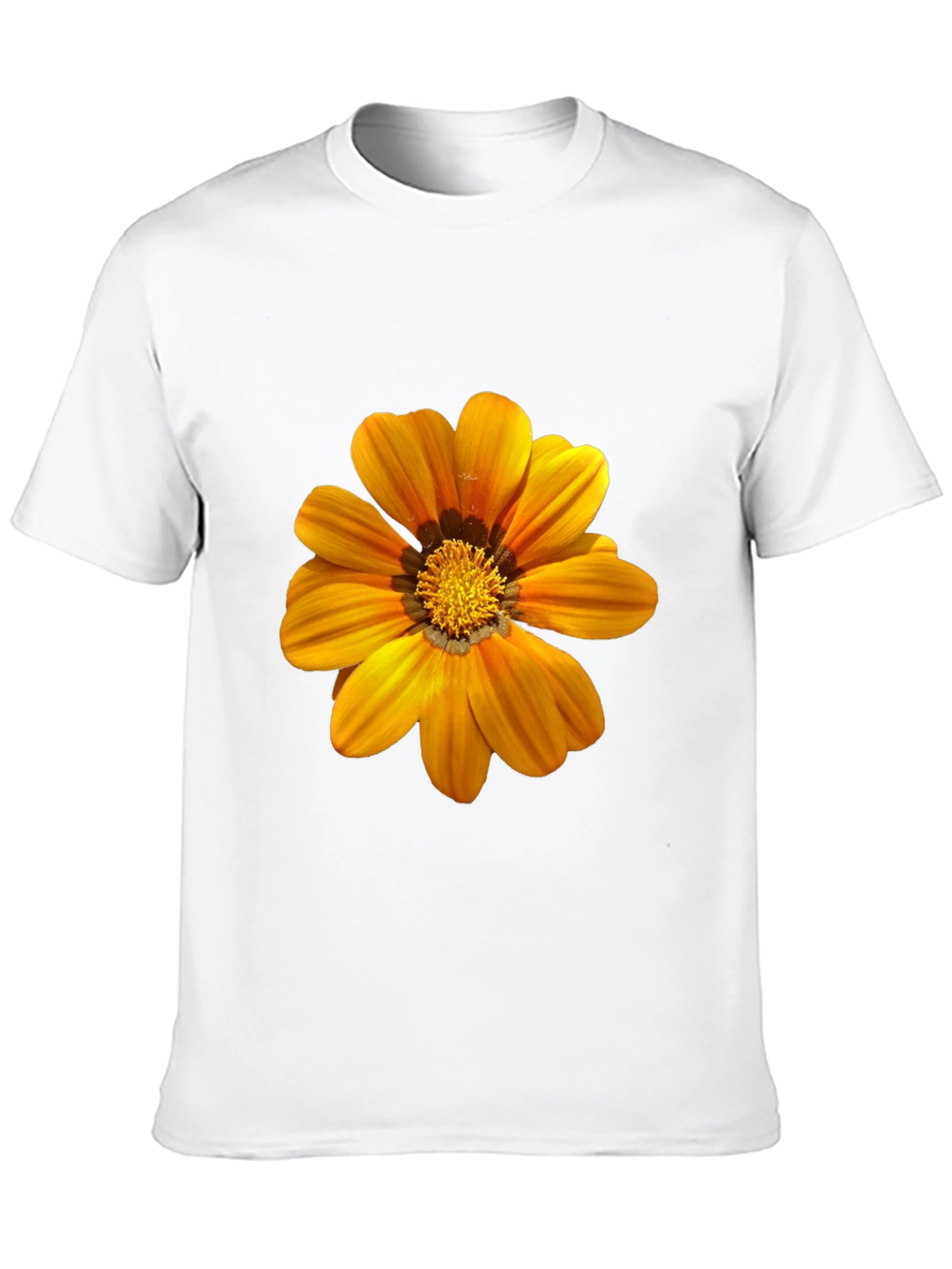 Mens Black T-Shirt with Vibrant Orange Flower Print