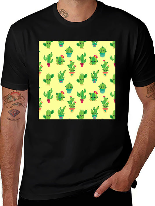 Cactus Print Black T-Shirt - Trendy & Fun
