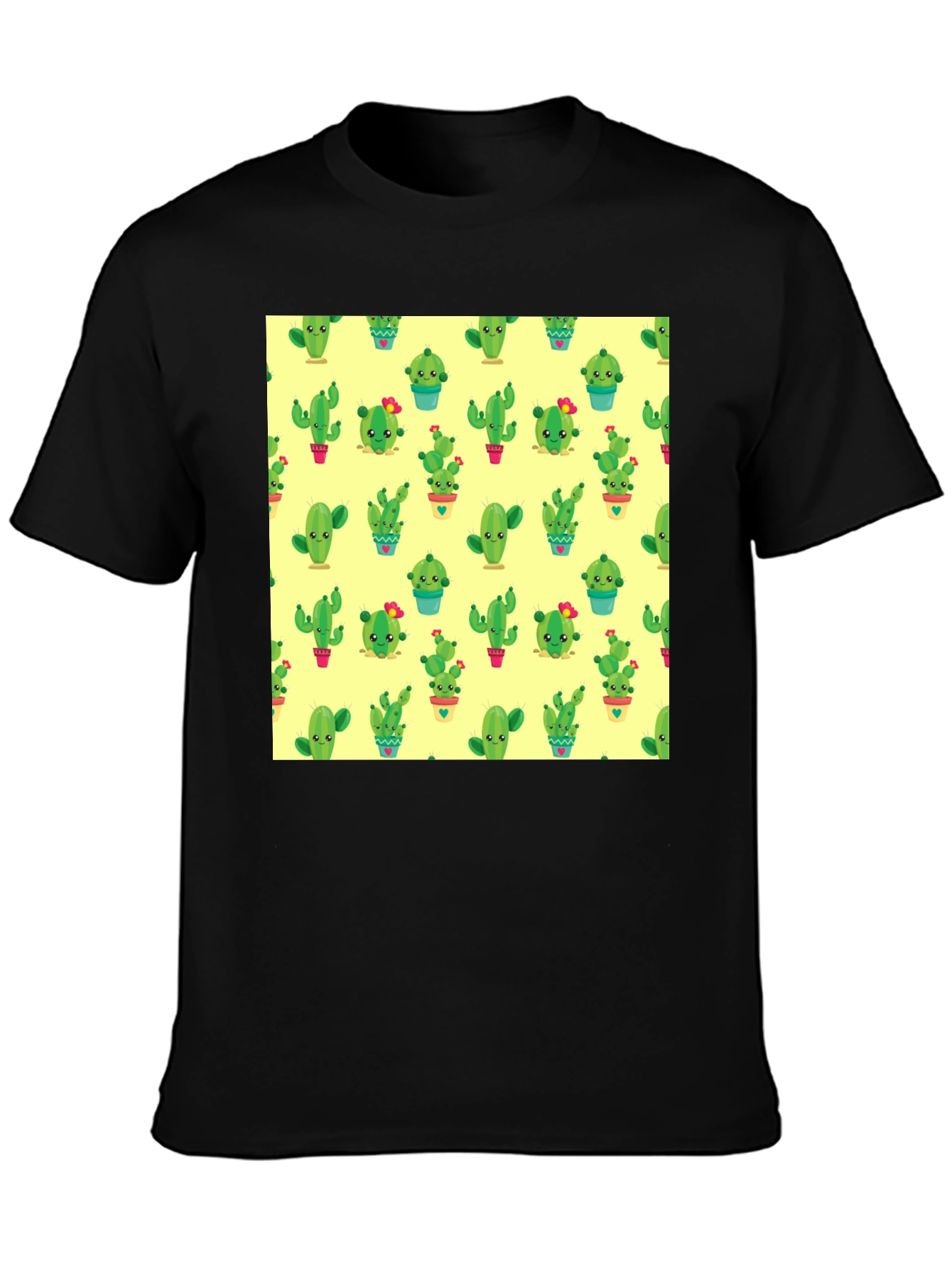 Cactus Print Black T-Shirt - Trendy & Fun