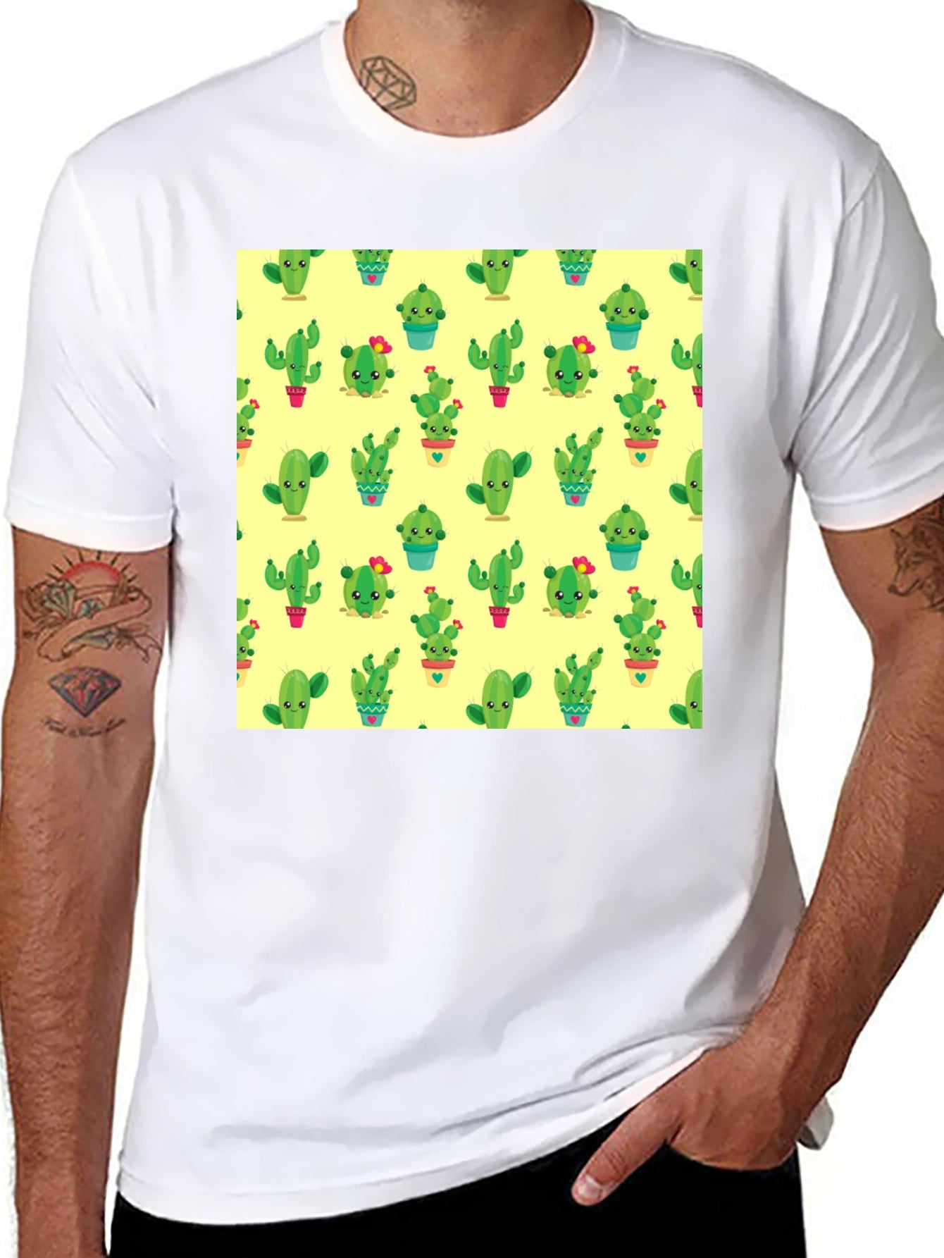 Cactus Print Black T-Shirt - Trendy & Fun