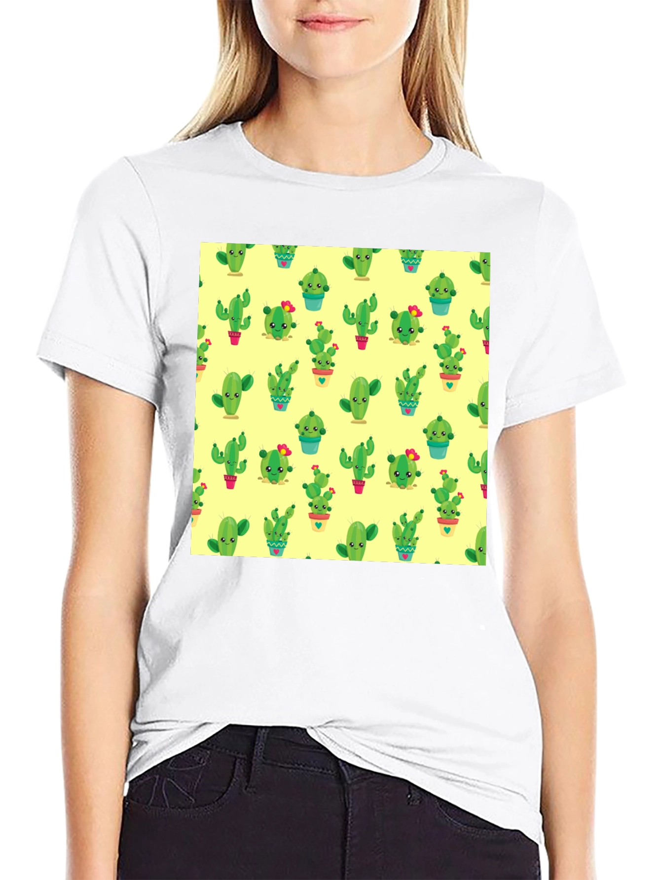 Cactus Print Black T-Shirt - Trendy & Fun