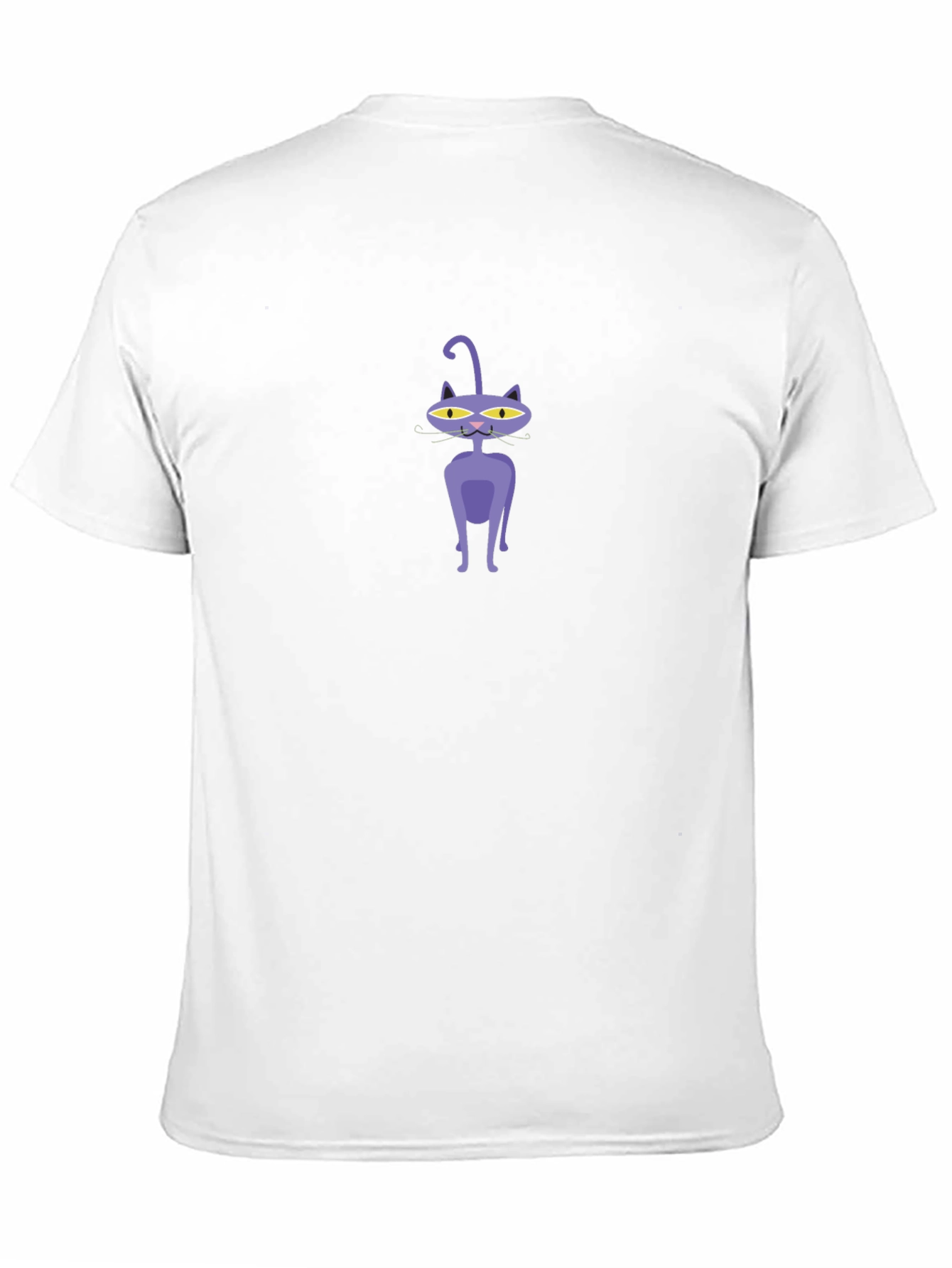 Mens Black T-Shirt with Cartoon Purple Cat Design