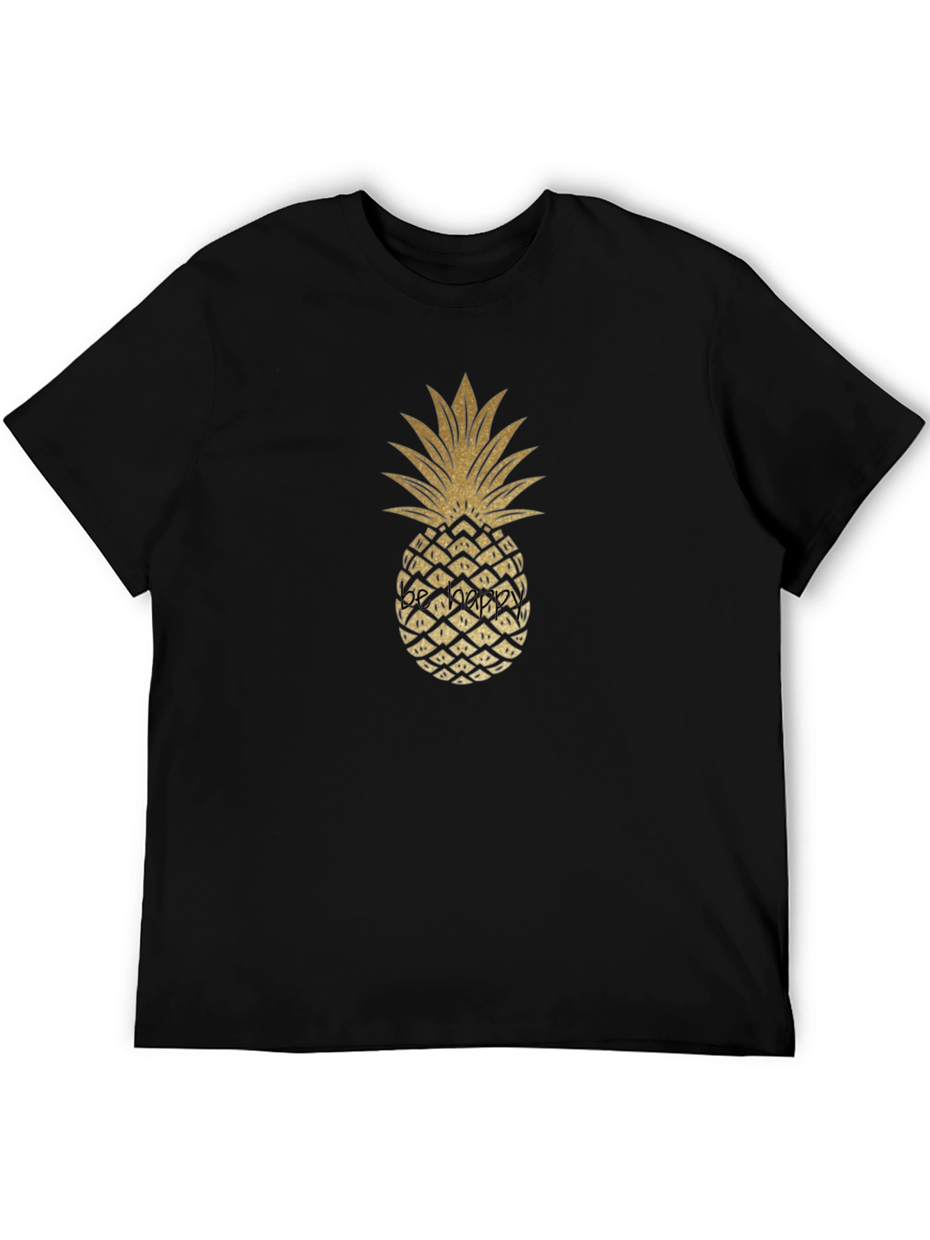 Golden Pineapple Graphic Tee - Black Casual T-Shirt